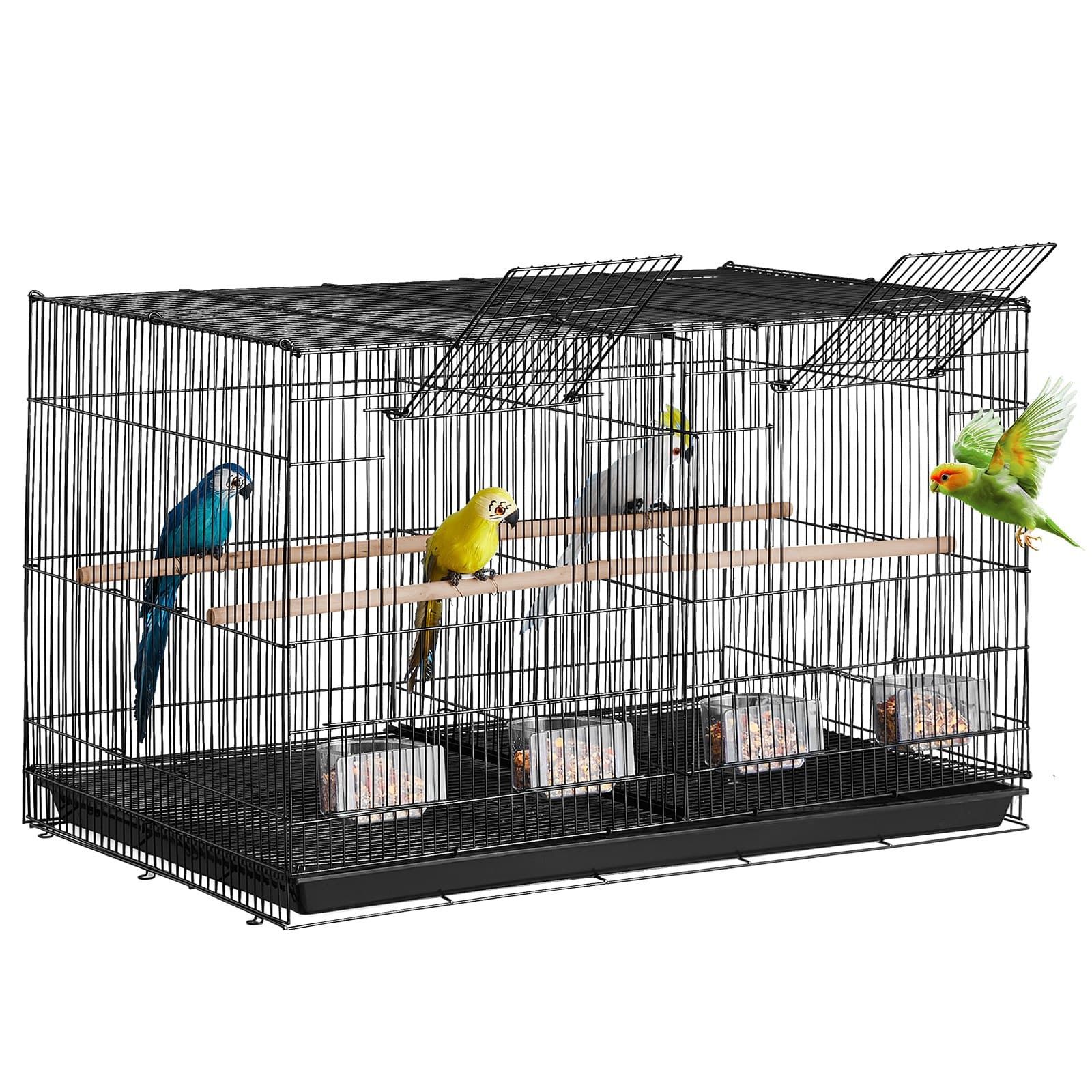 VEVOR 76x46x45.5 cm Bird Cage with Divider, Metal Parakeet Cage with 5 Perches & 4 Cups for Parrots, Budgies, Cockatiels, Black