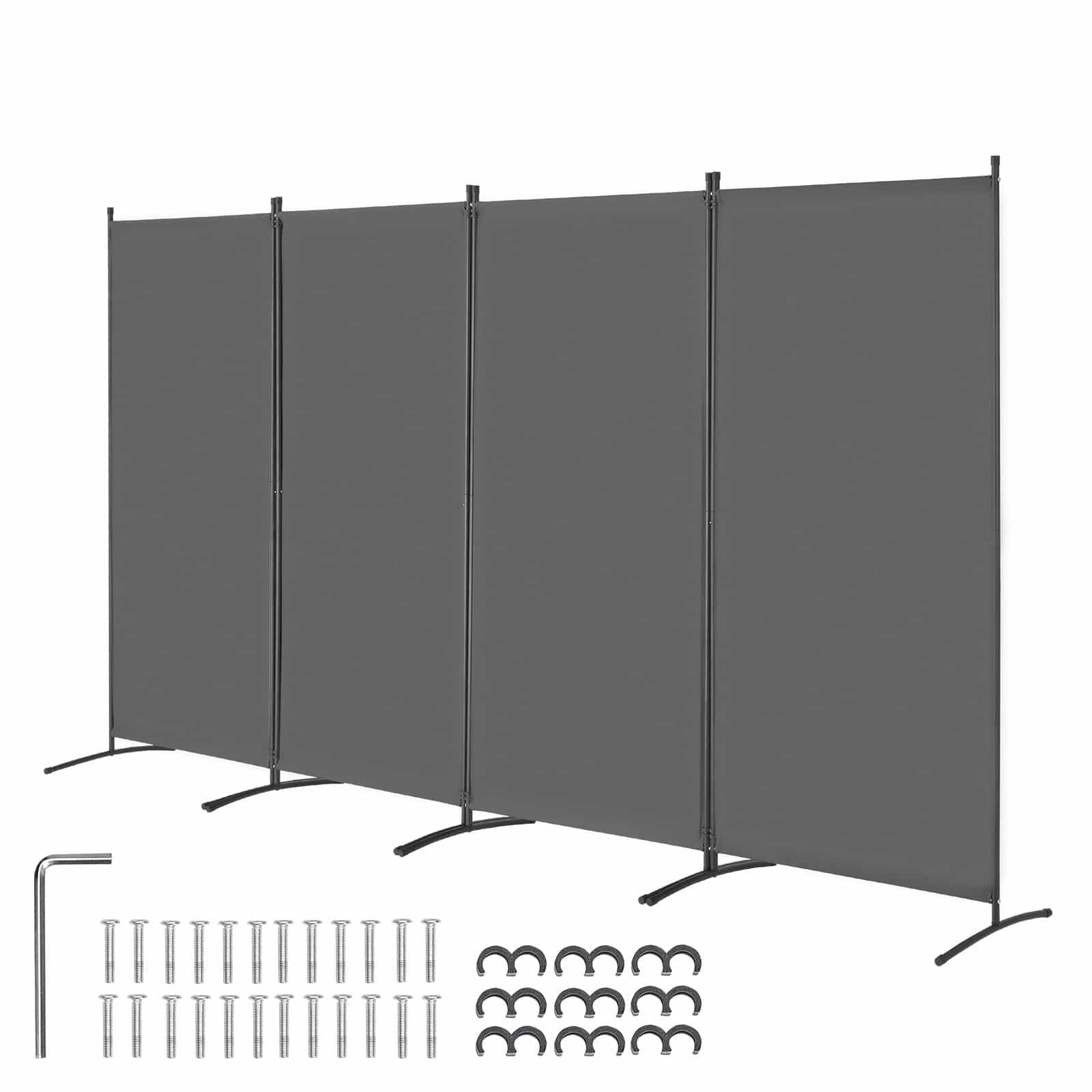VEVOR 4-Panel Folding Room Divider, Freestanding Oxford Fabric Privacy Screen, Portable Partition for Home & Office, Grey