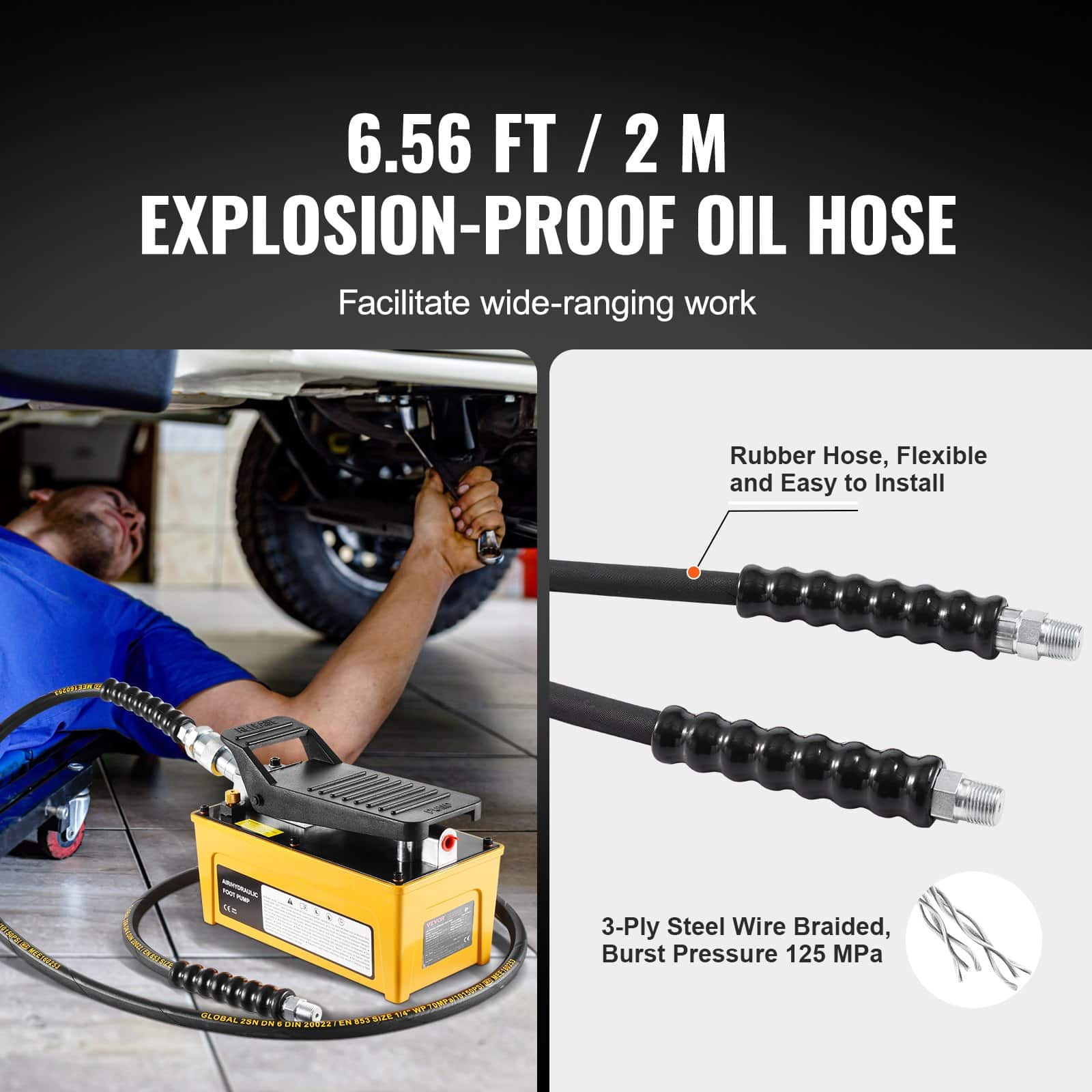 VEVOR 689 bar Air Hydraulic Foot Pump, 1.6 L Tank, 3/8" Oil Outlet, 1/4" Inlet, for Auto Repair & Hydraulic Press Use - Image 3