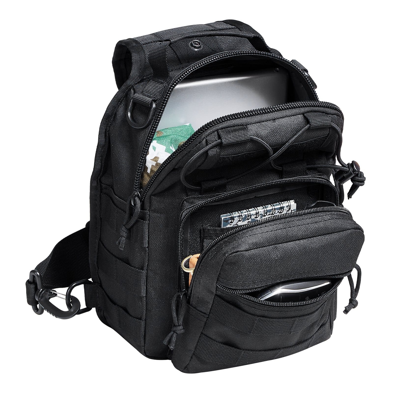 VEVOR 10L Tactical Sling Bag, Waterproof 600D Shoulder Backpack with MOLLE, Multi-Pocket for Hiking, Camping, EDC - Black — attēls 12