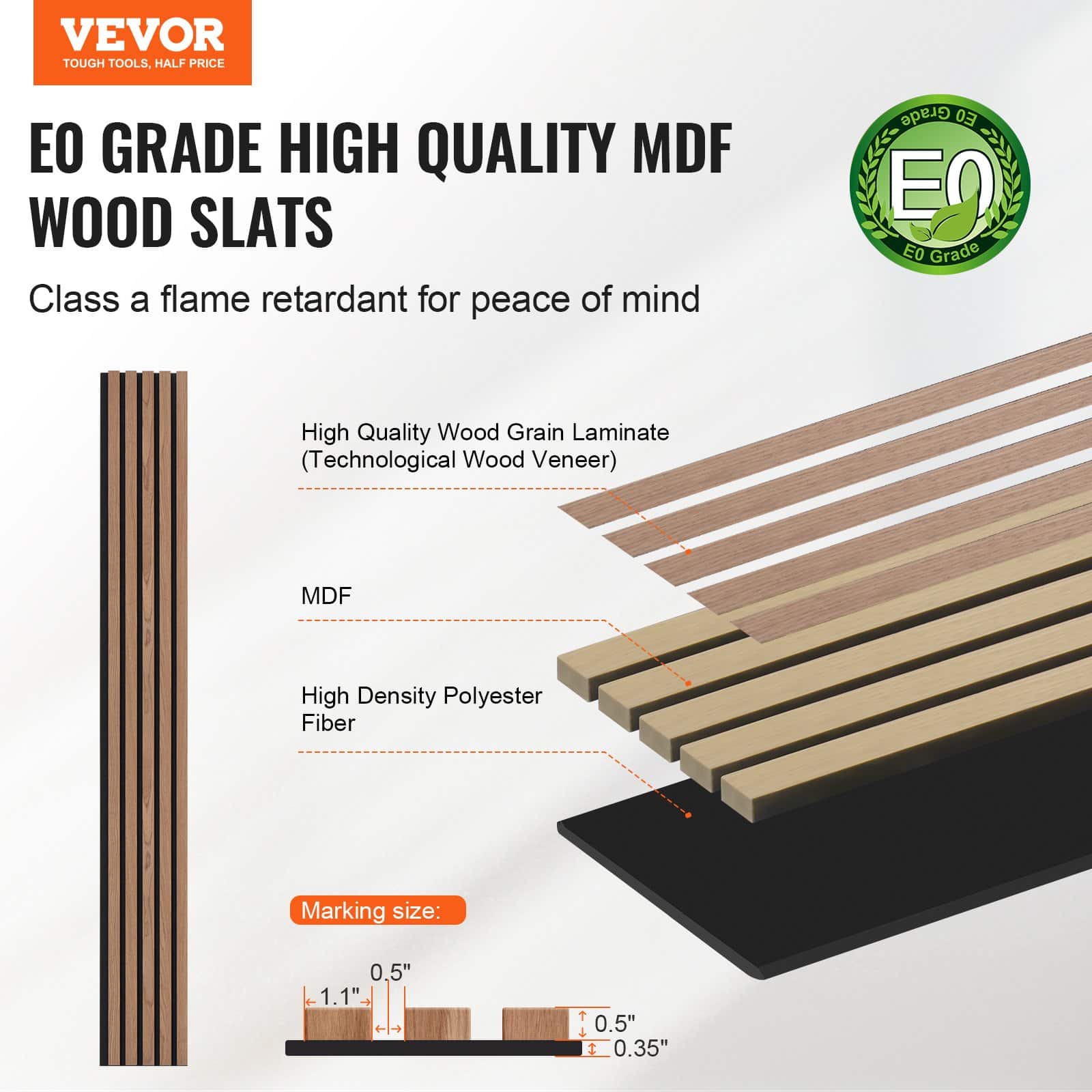 VEVOR Walnut Acoustic Wood Slat Panels 20x240cm MDF Wall Panels for Modern Interior, Noise Reduction & Easy Install, 1pc - Image 2