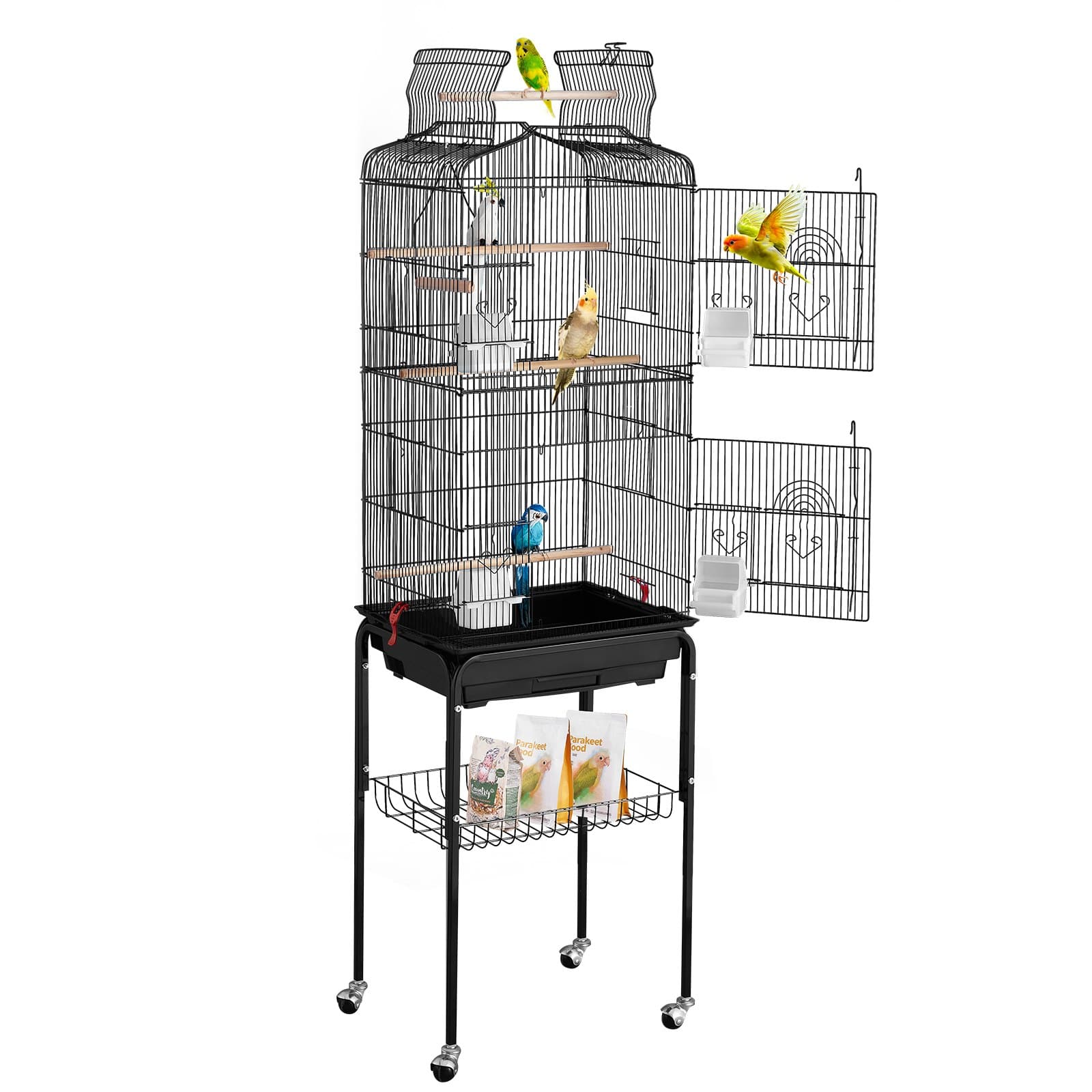 VEVOR Large 163 cm Parrot Cage with Open Top, Rolling Stand, 4 Perches & Tray – Birdcage for Budgies, Parakeets, Lovebirds