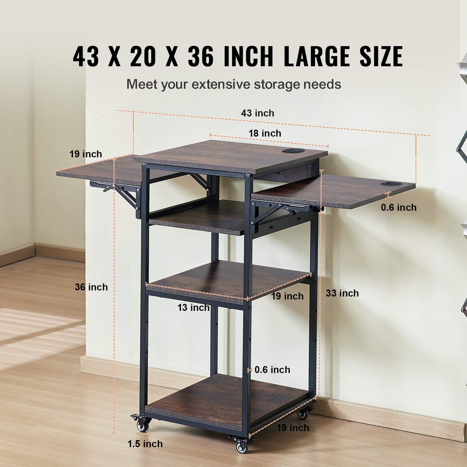 VEVOR 4-Tier Heat Press Table with Charging Station, Foldable Metal Stand with Wheels for Sublimation Machines, Brown – Paveikslėlis 5