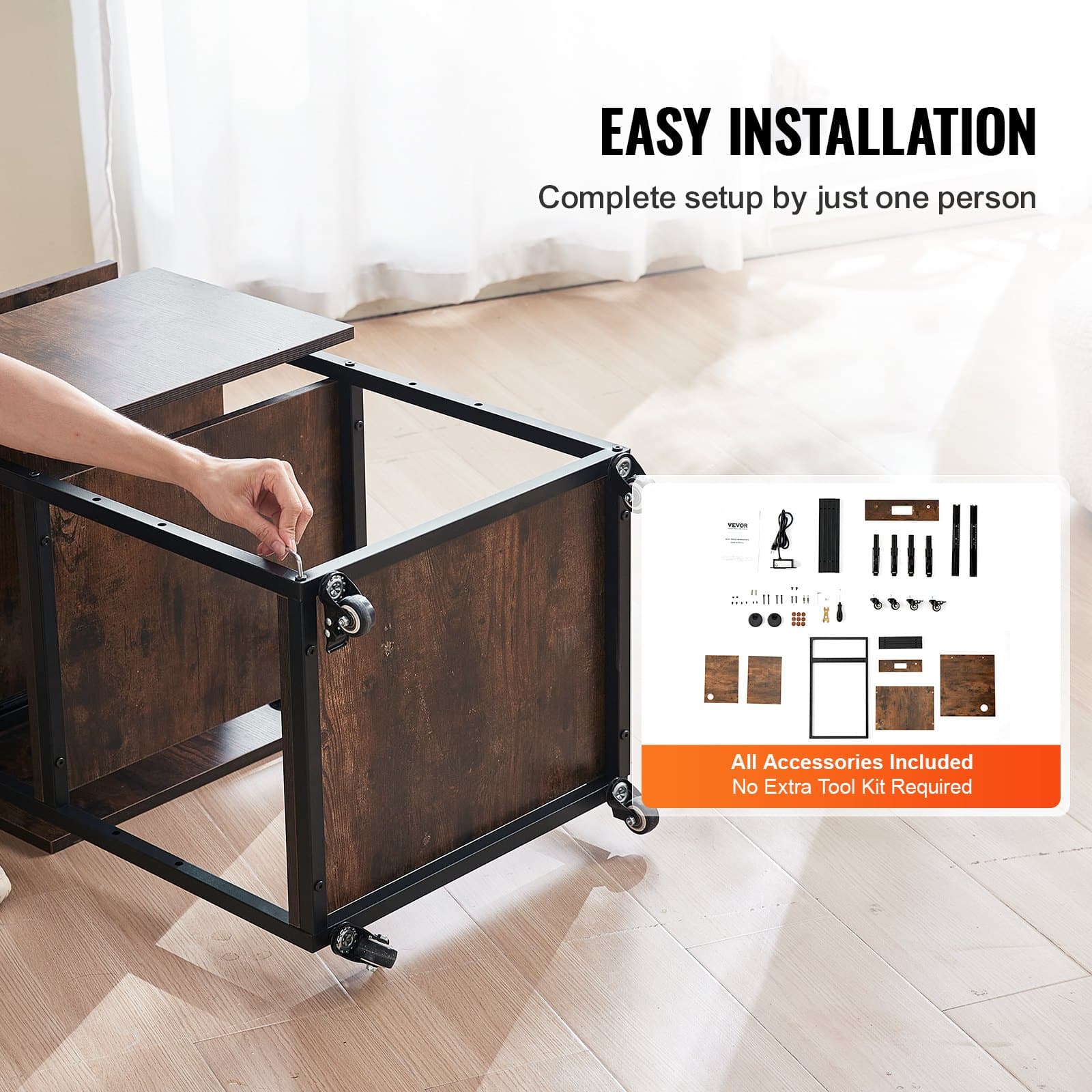 VEVOR 4-Tier Heat Press Table with Charging Station, Foldable Metal Stand with Wheels for Sublimation Machines, Brown – Paveikslėlis 6