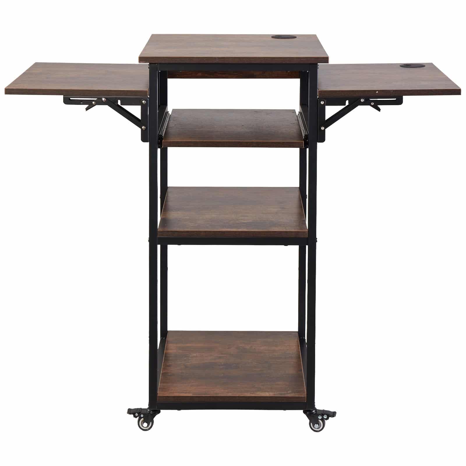 VEVOR 4-Tier Heat Press Table with Charging Station, Foldable Metal Stand with Wheels for Sublimation Machines, Brown – Paveikslėlis 11