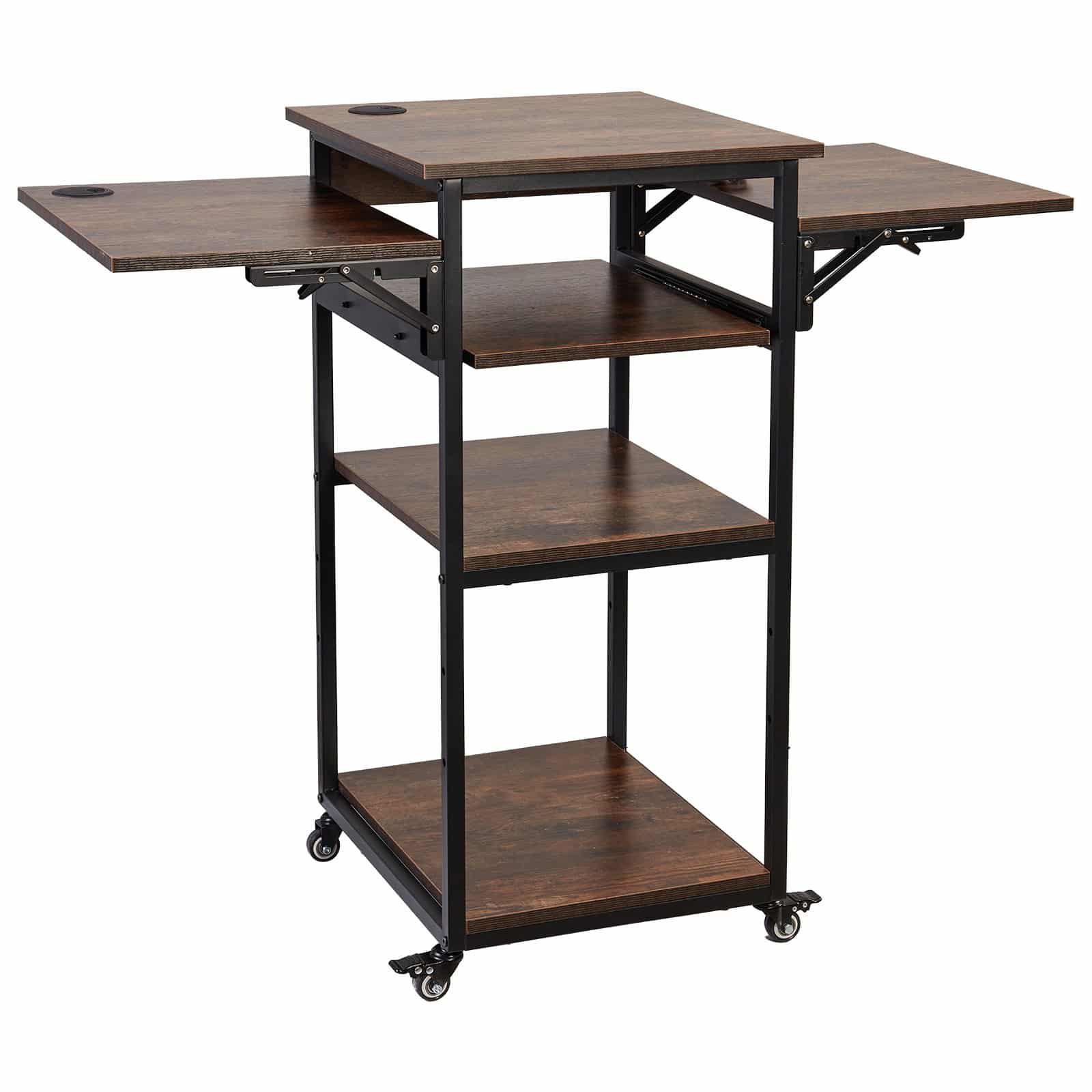 VEVOR 4-Tier Heat Press Table with Charging Station, Foldable Metal Stand with Wheels for Sublimation Machines, Brown – Paveikslėlis 12