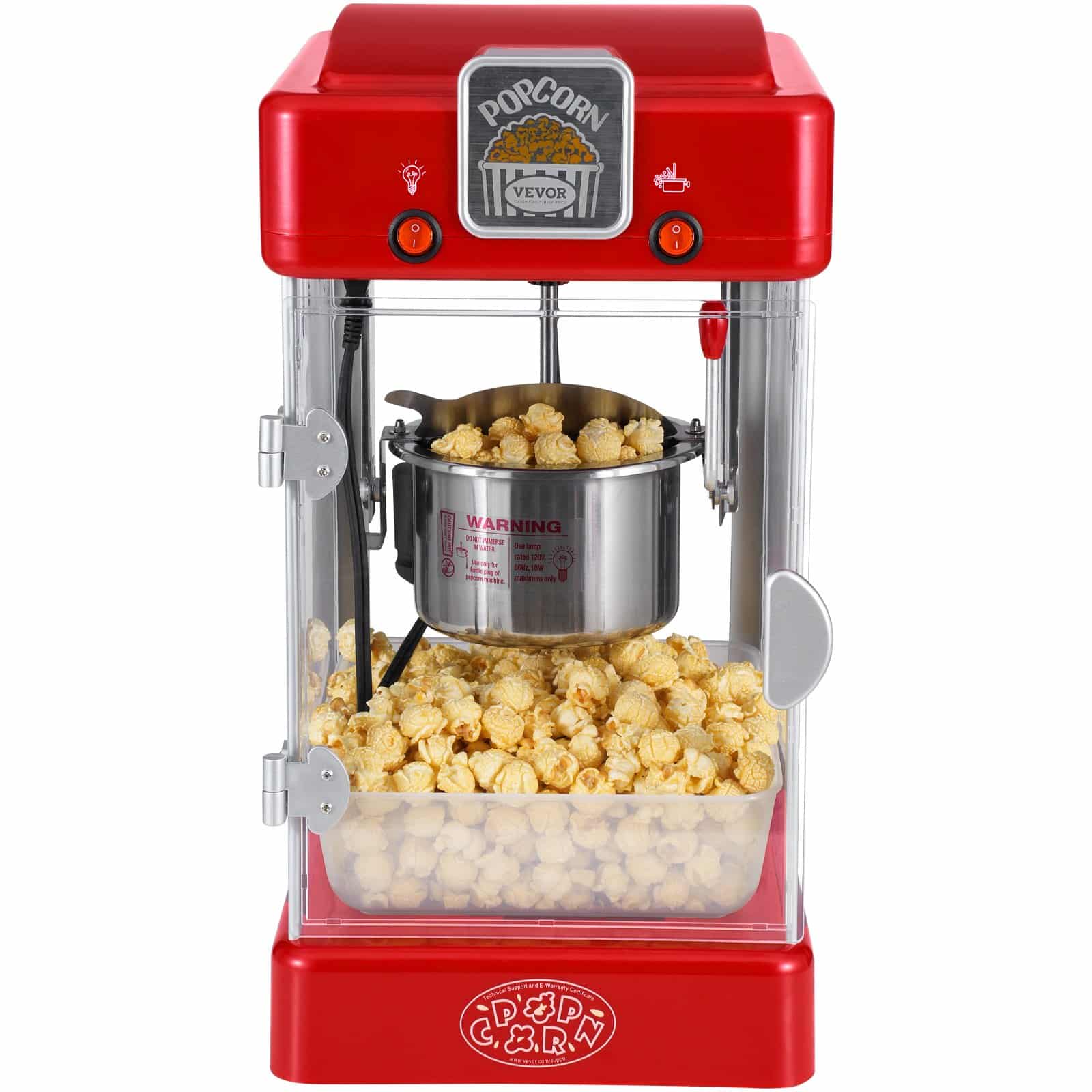 VEVOR Red 300W Tabletop Popcorn Maker with 2.5oz (70g) Kettle, 4L Output, Warming Tray & Scoops - Movie Theater Style — изображение 10