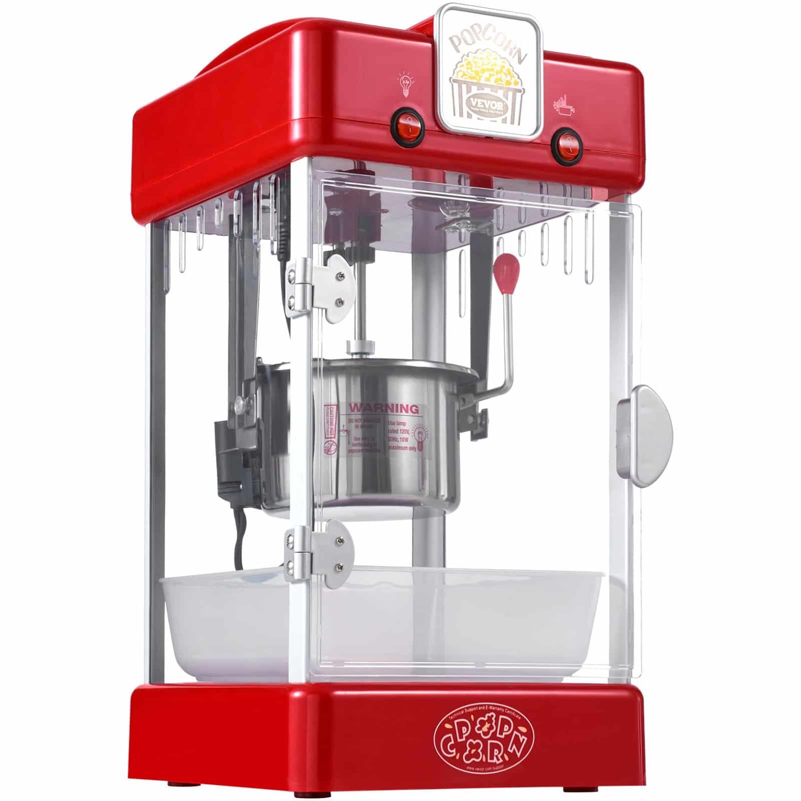 VEVOR Red 300W Tabletop Popcorn Maker with 2.5oz (70g) Kettle, 4L Output, Warming Tray & Scoops - Movie Theater Style — изображение 12