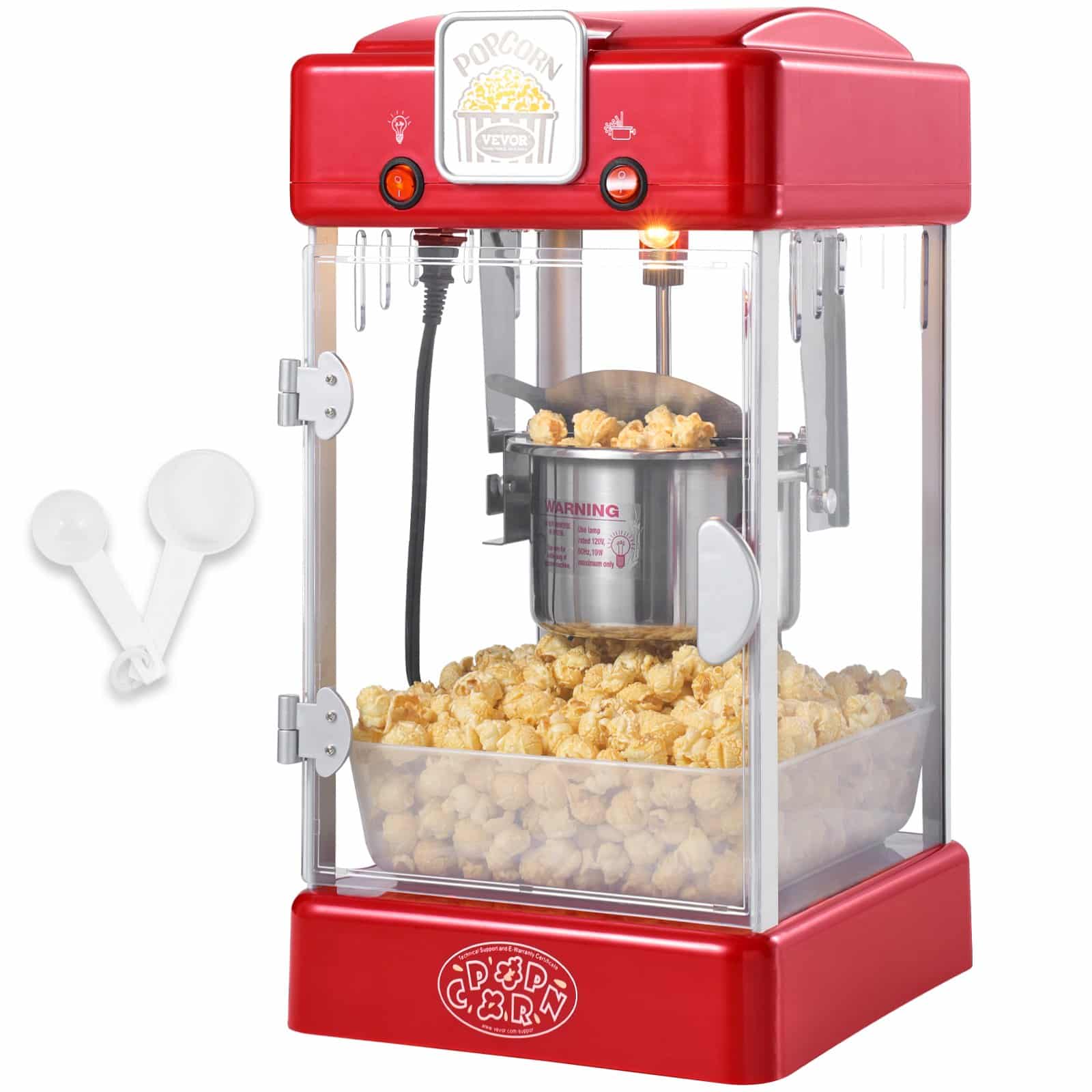 VEVOR Red 300W Tabletop Popcorn Maker with 2.5oz (70g) Kettle, 4L Output, Warming Tray & Scoops - Movie Theater Style — изображение 9