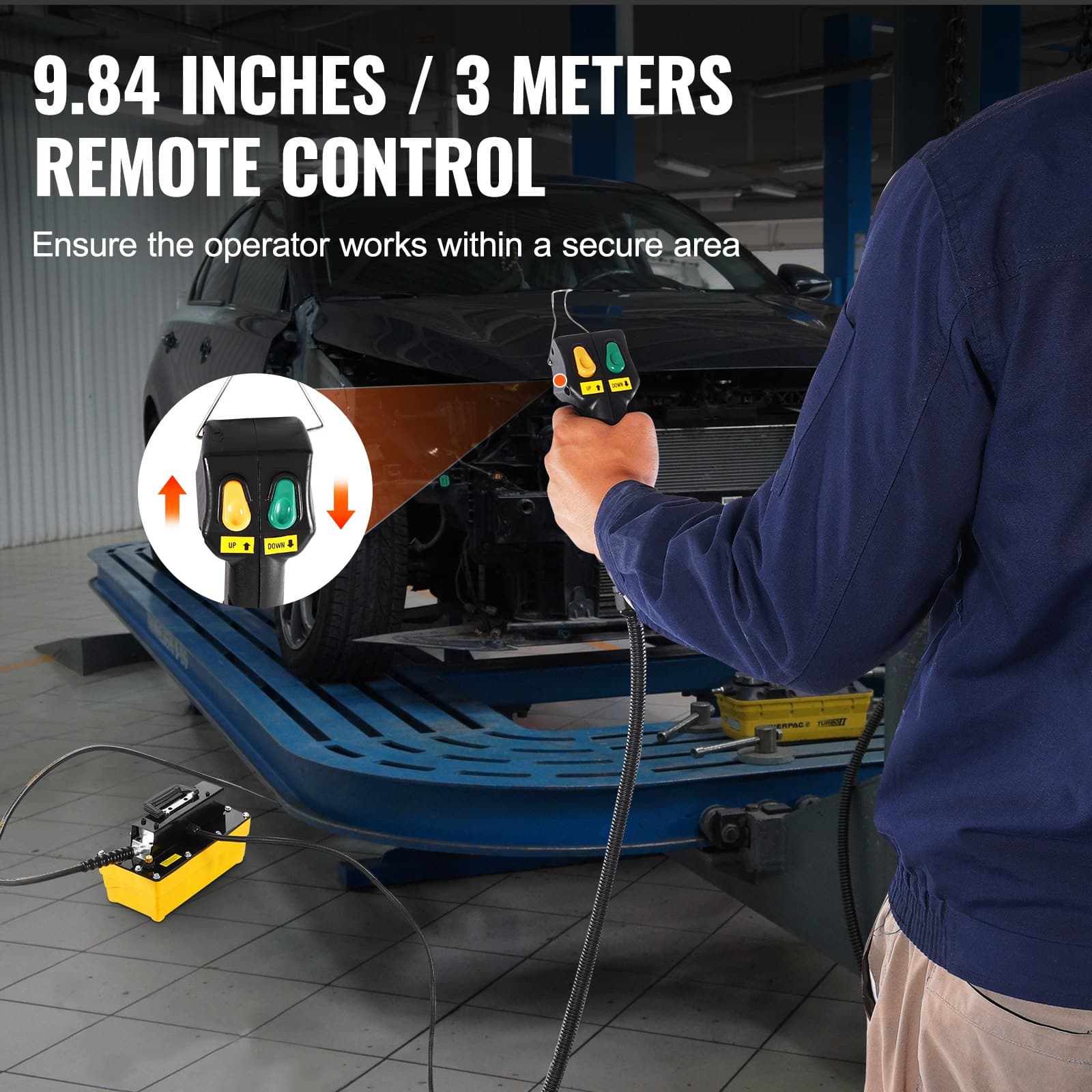 VEVOR 689 bar Air Hydraulic Pump with 2.3 L Tank, Remote Control, 9.5 mm Outlet, 6.4 mm Inlet, for Frame Machines & Presses - Image 3