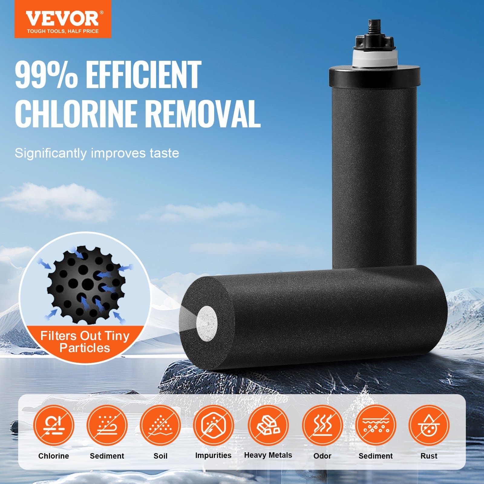 VEVOR 8.5L Gravity Water Filter System, 304 Stainless Steel, Reduces 99% Chlorine & Lead, 2 Carbon Filters, Water Level Spigot - Image 2