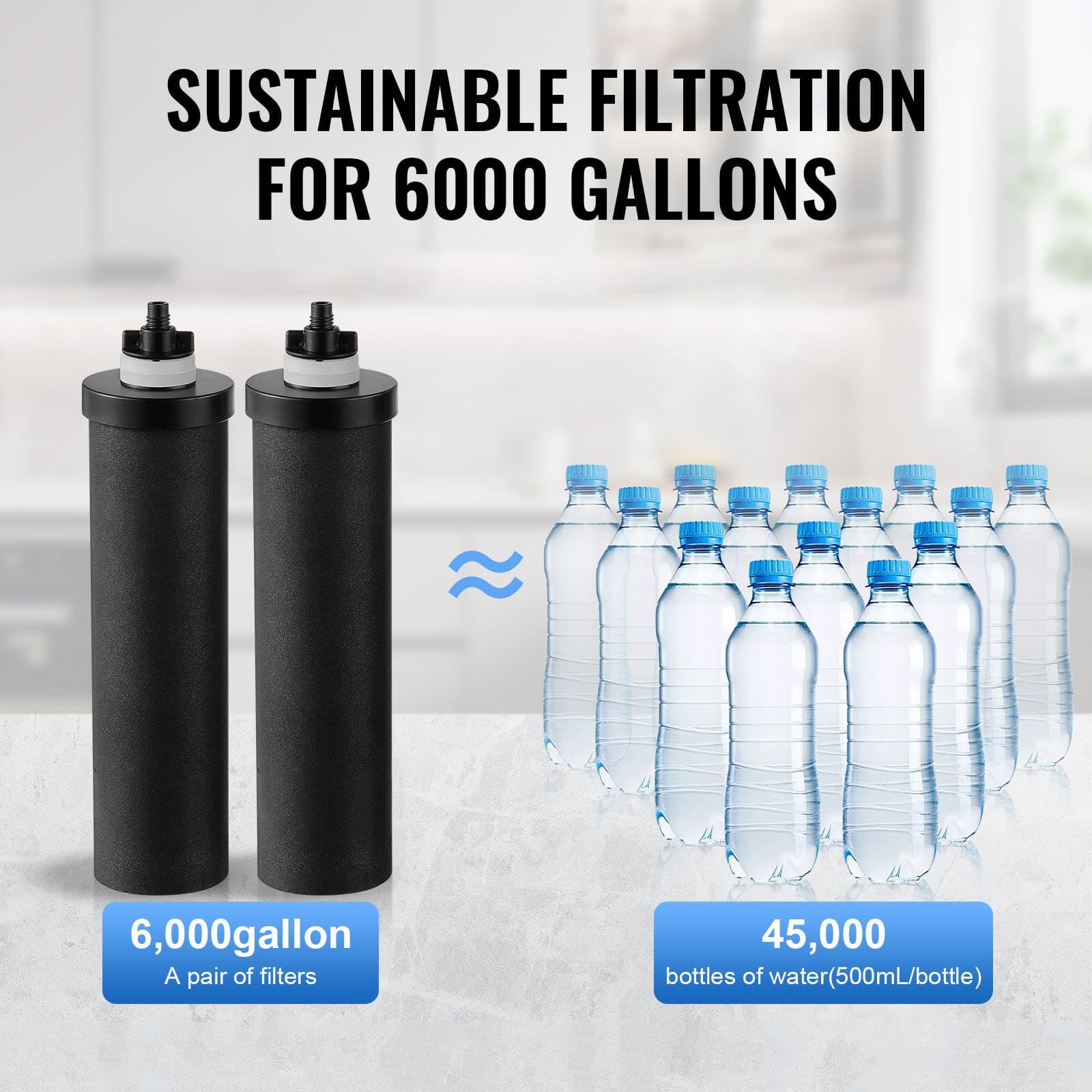 VEVOR 8.5L Gravity Water Filter System, 304 Stainless Steel, Reduces 99% Chlorine & Lead, 2 Carbon Filters, Water Level Spigot - Image 4