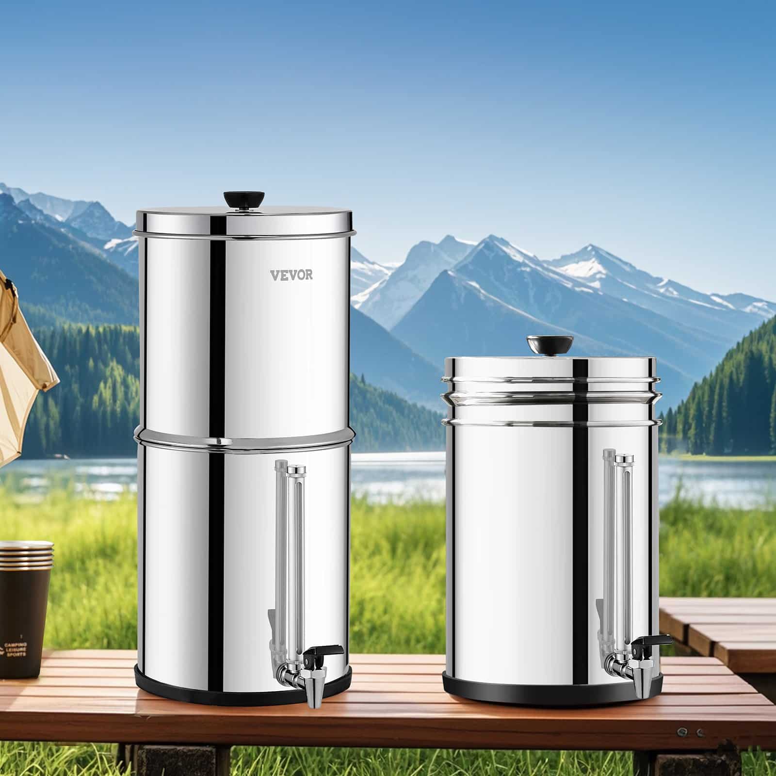 VEVOR 8.5L Gravity Water Filter System, 304 Stainless Steel, Reduces 99% Chlorine & Lead, 2 Carbon Filters, Water Level Spigot - Image 8