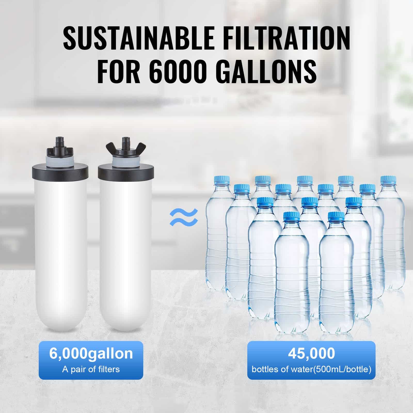 VEVOR 8.5L Gravity Water Filter, 304 Stainless Steel Countertop System with 2 Ceramic Carbon Filters, Reduces Chlorine & Lead - Image 4