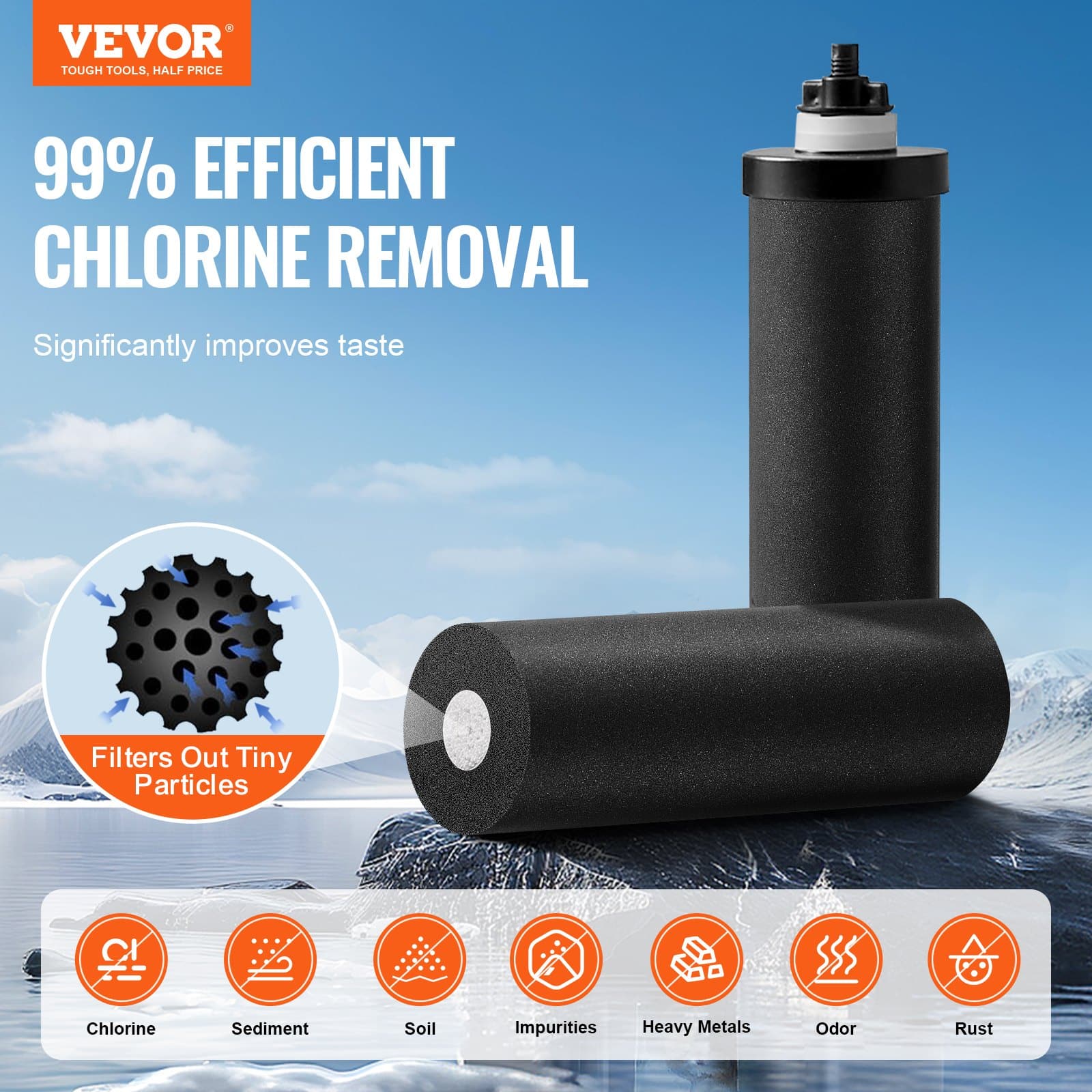 VEVOR 8.5L Gravity Water Filter System, 304 Stainless Steel, 2 Carbon Filters, Reduces Chlorine & Lead, for Home/Camping/RV - Image 2