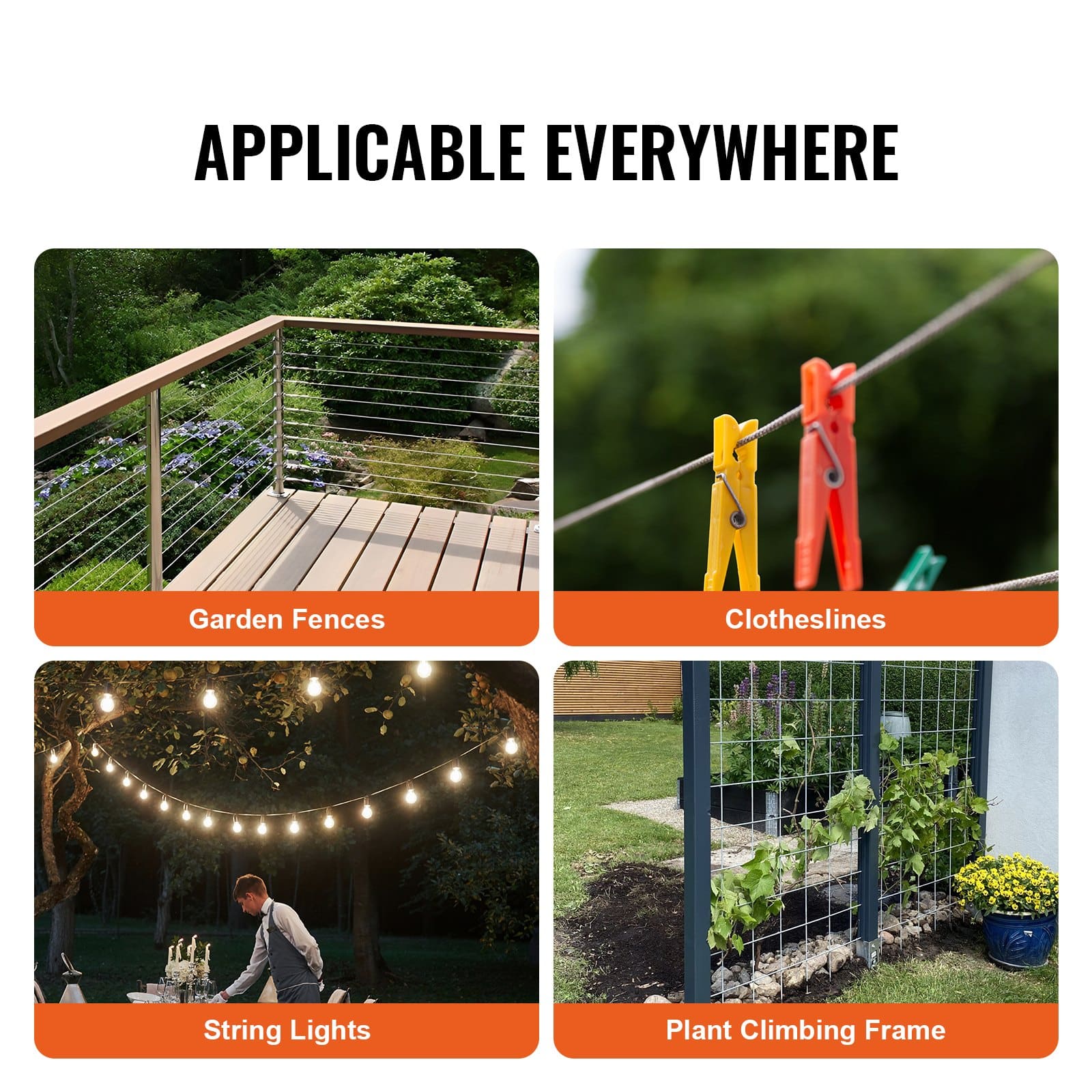 VEVOR Wire Rope Kit 3.18 mm 30.5 m Stainless Steel Cable with 59 Accessories, 2.9 kN Strength, for Decking Fence Outdoors — изображение 5