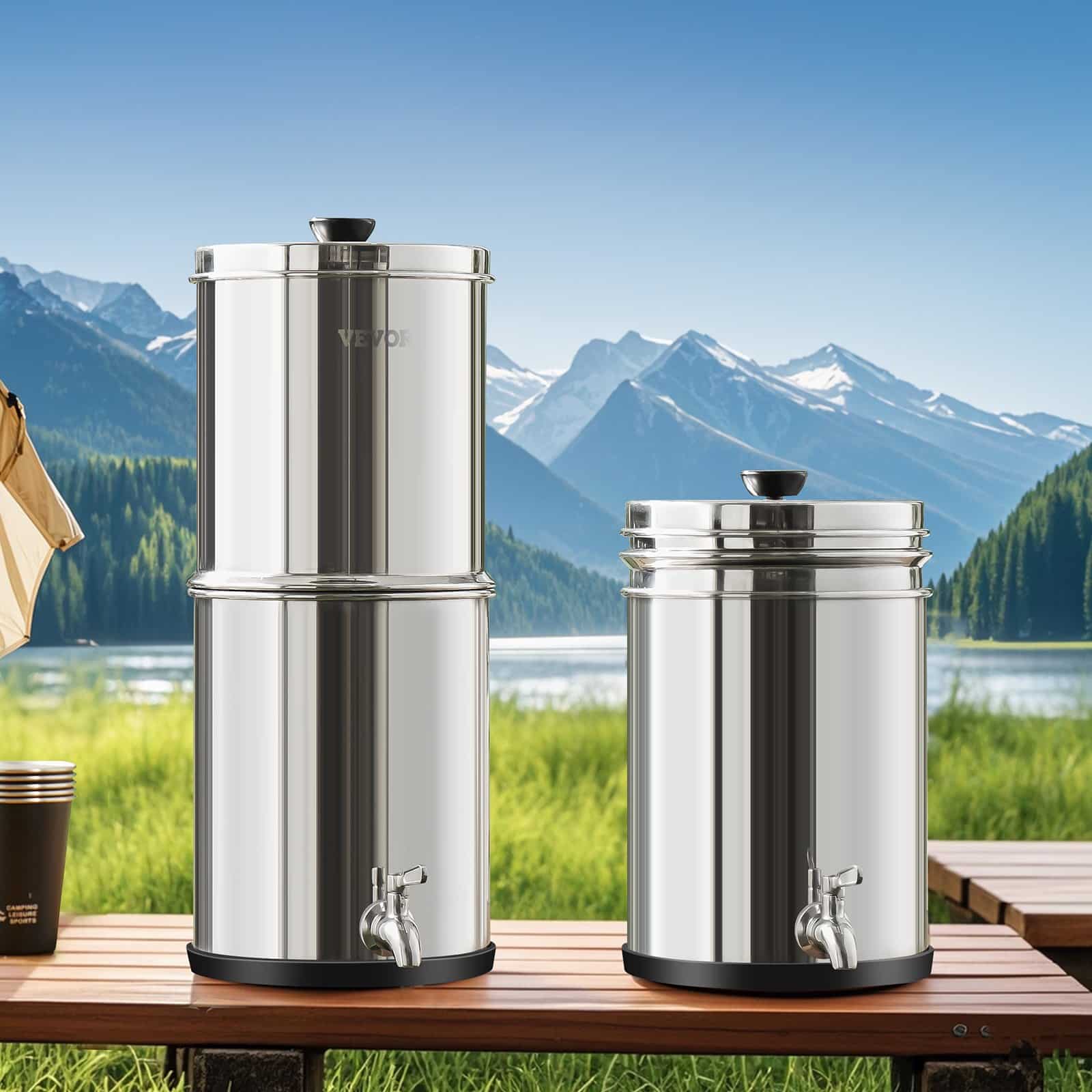 VEVOR 5.5L Gravity Water Filter System, 304 Stainless Steel, 2 Carbon Filters, Reduces 99% Chlorine & Lead, for Home/Camping - Image 8