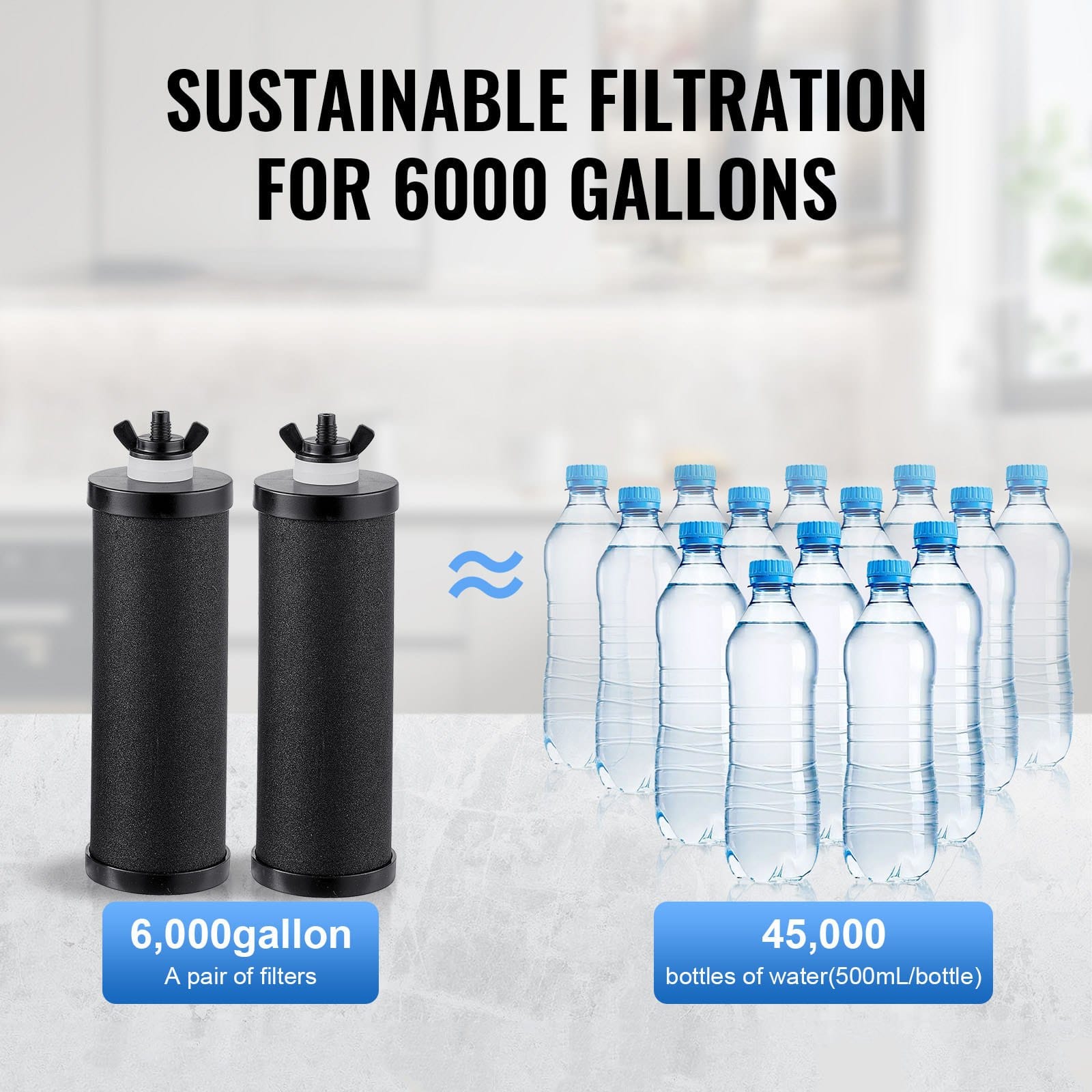 VEVOR 8.5L Stainless Steel Gravity Water Filter, 2 Carbon Filters, Visual Spigot, Stand, Removes 99% Chlorine & Heavy Metals - Image 4