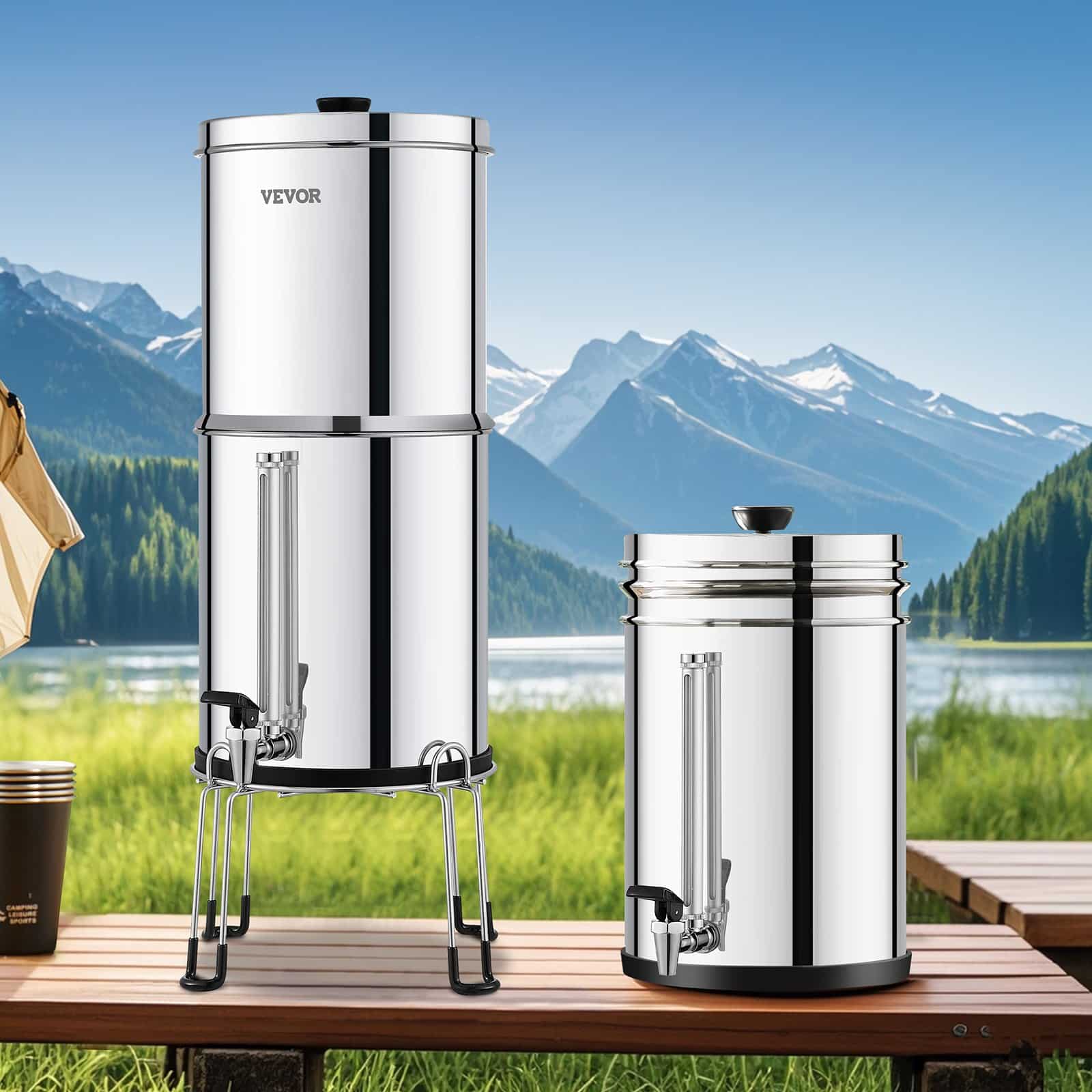 VEVOR 8.5L Stainless Steel Gravity Water Filter, 2 Carbon Filters, Visual Spigot, Stand, Removes 99% Chlorine & Heavy Metals - Image 8
