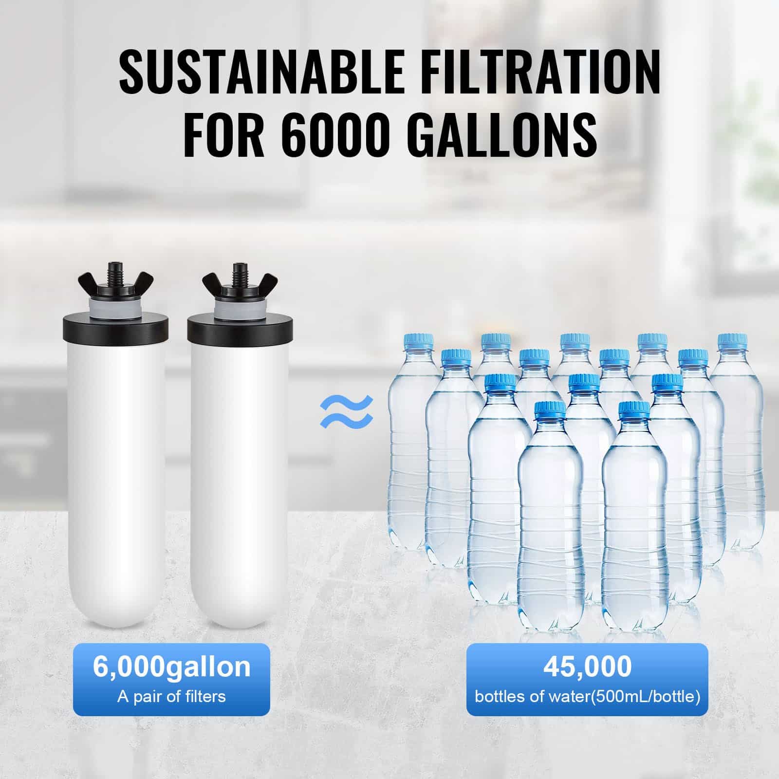VEVOR 8.5L Gravity-Fed Stainless Steel Water Filter System with 2 Ceramic Carbon Filters, Spigot & Stand, Removes 99% Chlorine — attēls 4