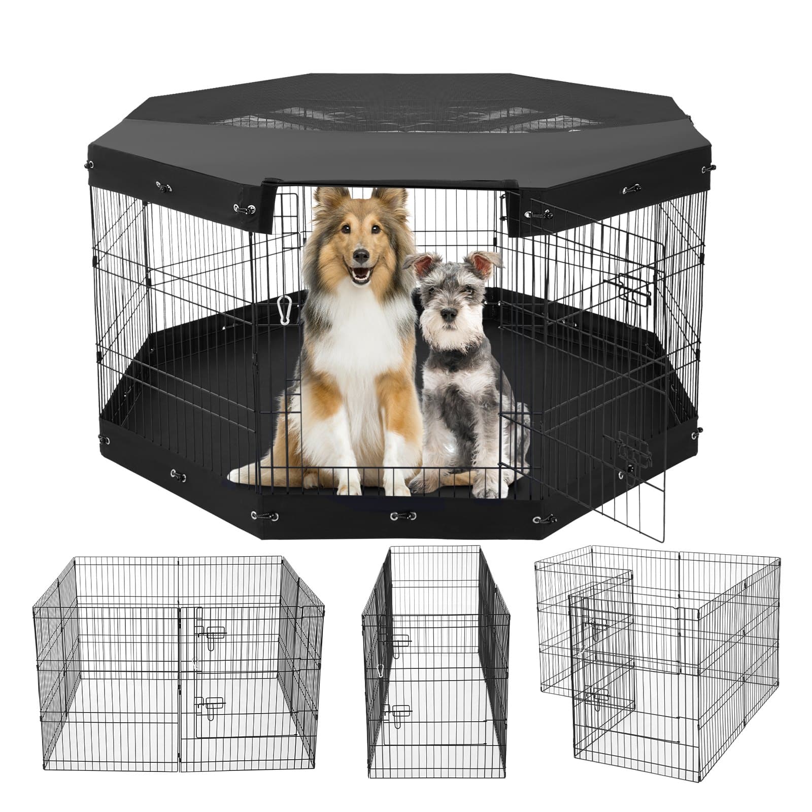 VEVOR Foldable Dog Playpen with 8 Metal Panels, 76x61cm, Indoor/Outdoor Pet Fence with Door, Top Cover & Mat for Dogs & Cats