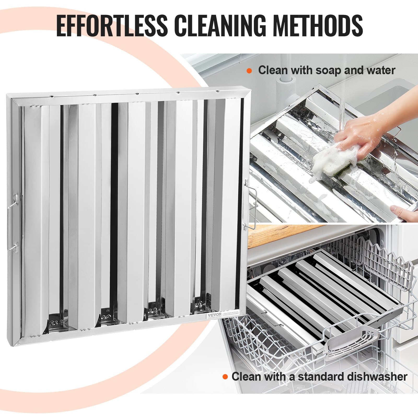 VEVOR Stainless Steel Baffle Grease Filter for Commercial Kitchen Hoods, 49.5x49.5 cm, 4 Grooves, Easy Clean, 1 Piece — изображение 5