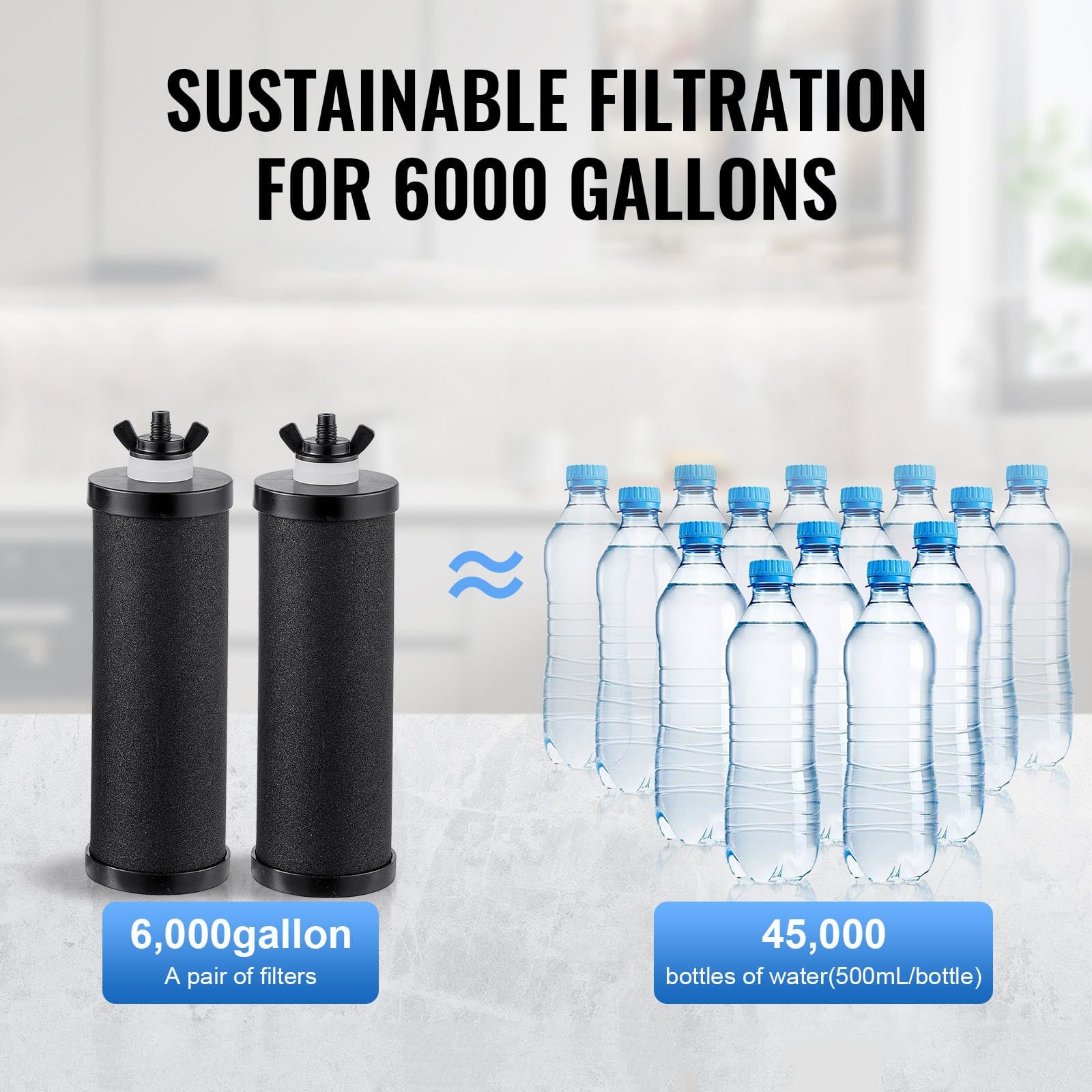 VEVOR 8.5L Gravity Water Filter System, Stainless Steel, 2 Carbon Filters, 99% Chlorine Reduction, for Home, Camping, RV - Image 4