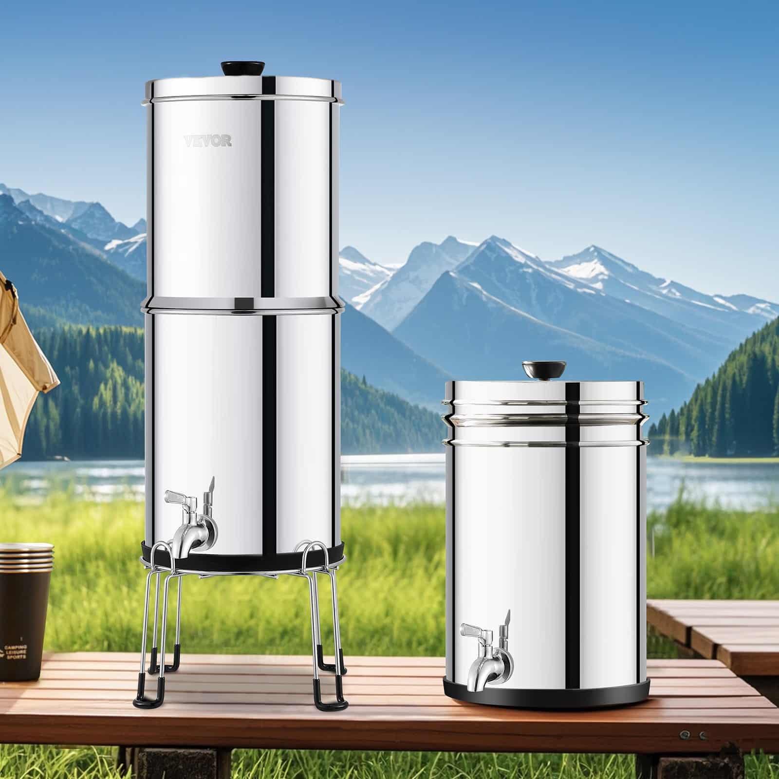 VEVOR 8.5L Gravity Water Filter System, Stainless Steel, 2 Carbon Filters, 99% Chlorine Reduction, for Home, Camping, RV - Image 8