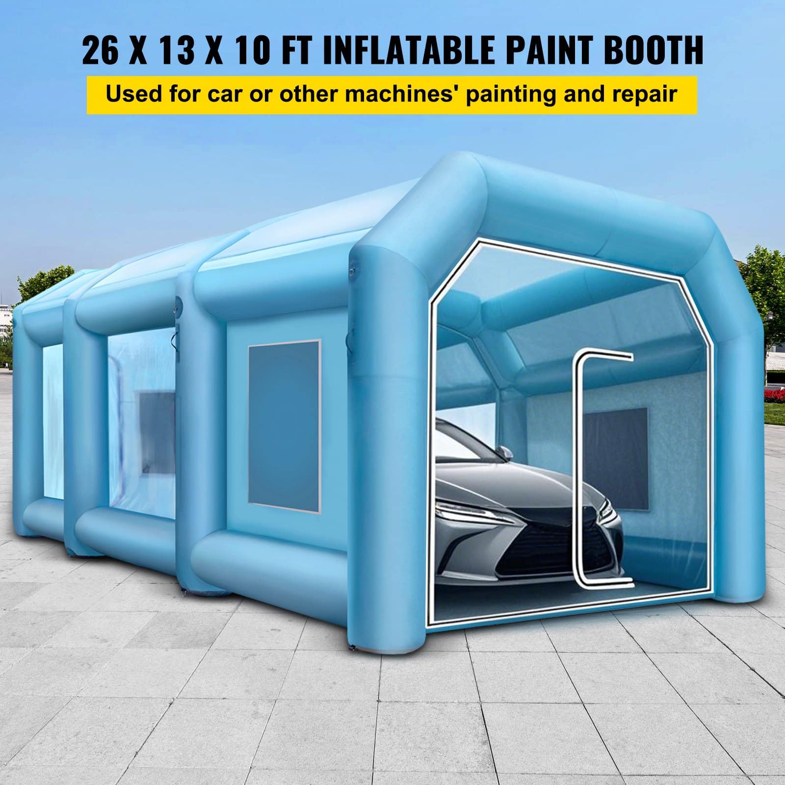 VEVOR Inflatable Spray Booth Tent 8x4x3 m, Car Paint Tent with 2 Blowers, 210D Oxford PVC, for Car Painting & Repairs – Paveikslėlis 2