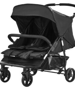 VEVOR Side-by-Side Foldable Twin Stroller, Lightweight with Adjustable Footrest, Shock-Absorbing Wheels, for Newborns & Toddlers, Black