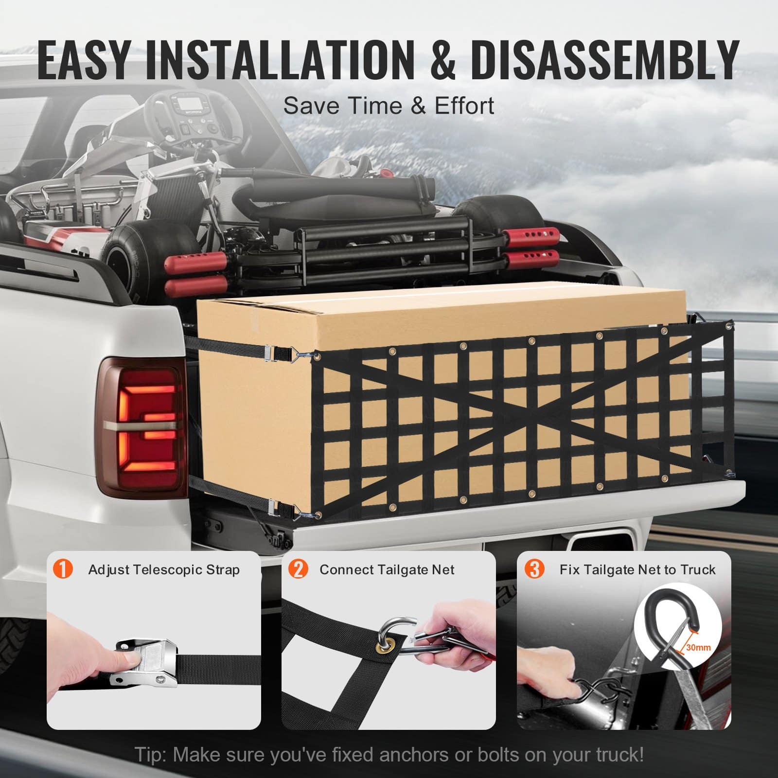 VEVOR Tailgate Net 137x46 cm Heavy-Duty Cargo Net with 4 Adjustable Straps for Truck, SUV, Jeep, Trailer, 272 kg Capacity — изображение 4