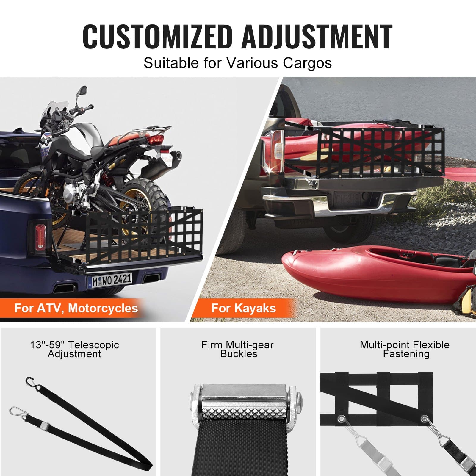 VEVOR Tailgate Net 137x46 cm Heavy-Duty Cargo Net with 4 Adjustable Straps for Truck, SUV, Jeep, Trailer, 272 kg Capacity — изображение 6