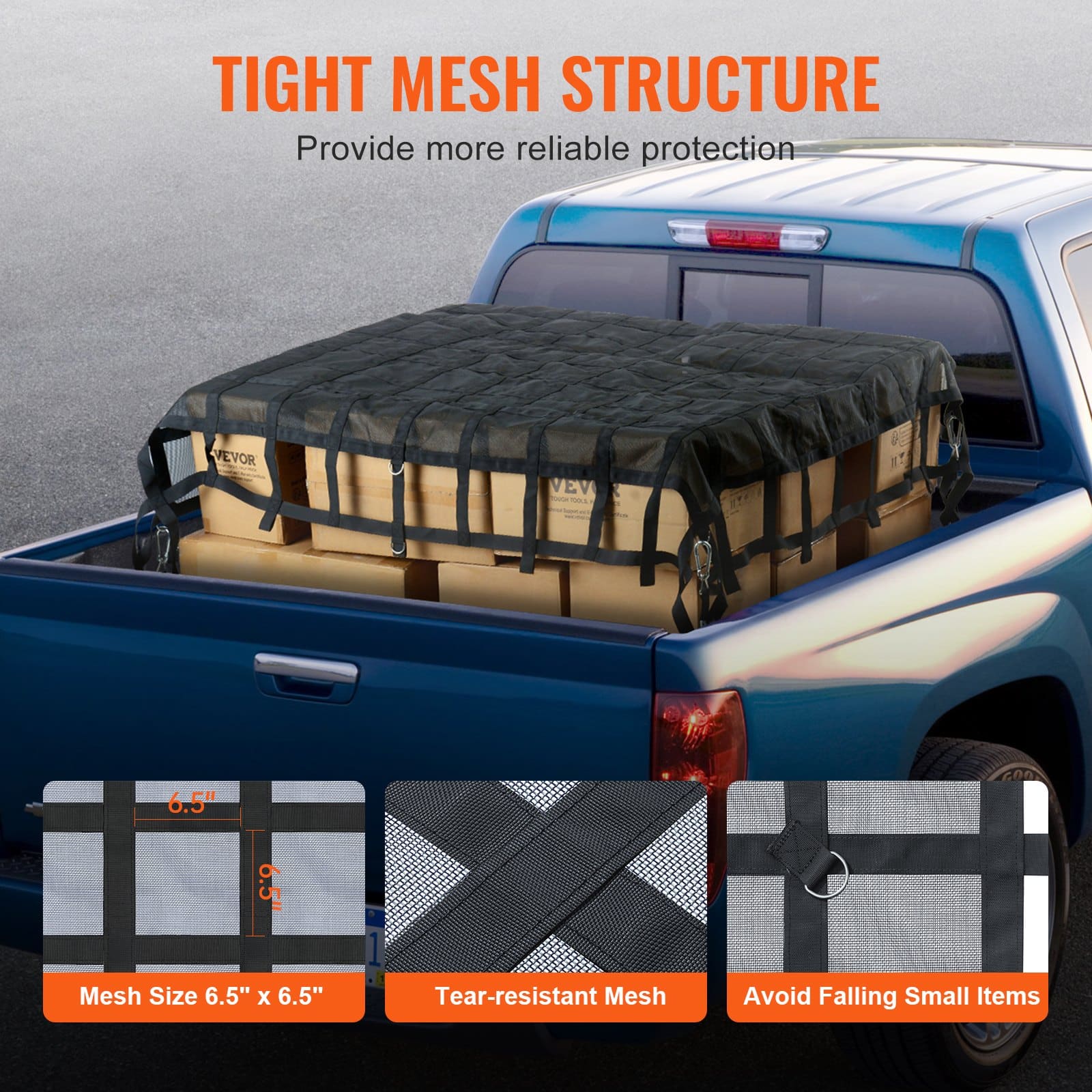VEVOR Heavy Duty Cargo Net 244x206 cm for Truck Bed, Weatherproof, Adjustable Straps, Hooks, for Pickup/Jeep/SUV/Boat — изображение 4