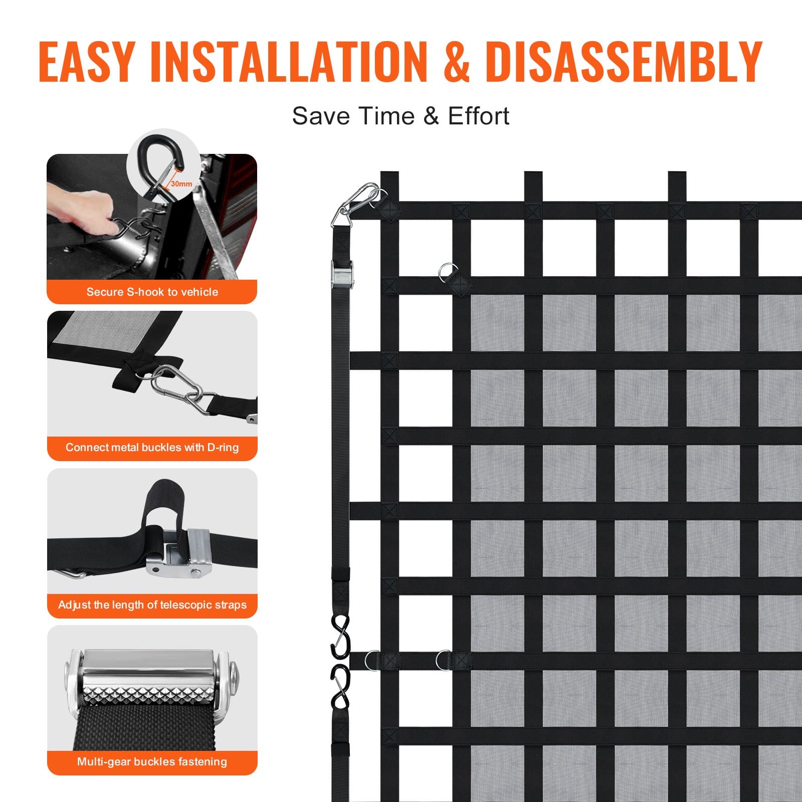 VEVOR Heavy Duty Cargo Net 244x206 cm for Truck Bed, Weatherproof, Adjustable Straps, Hooks, for Pickup/Jeep/SUV/Boat — изображение 5