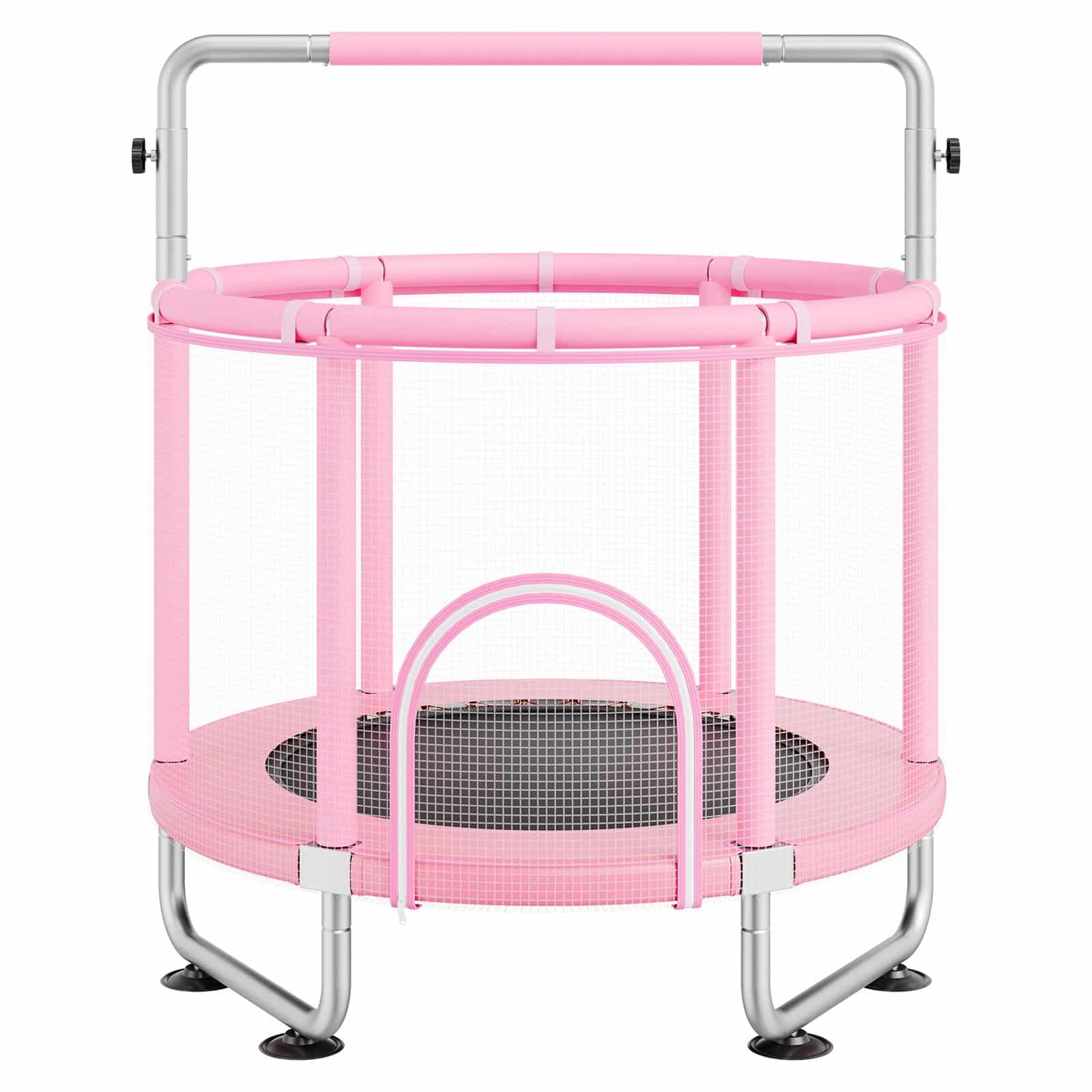 VEVOR 140cm Kids Trampoline with Safety Net & Basketball Hoop, Adjustable Handle, Indoor/Outdoor, for 3–12 Years, Pink — attēls 10