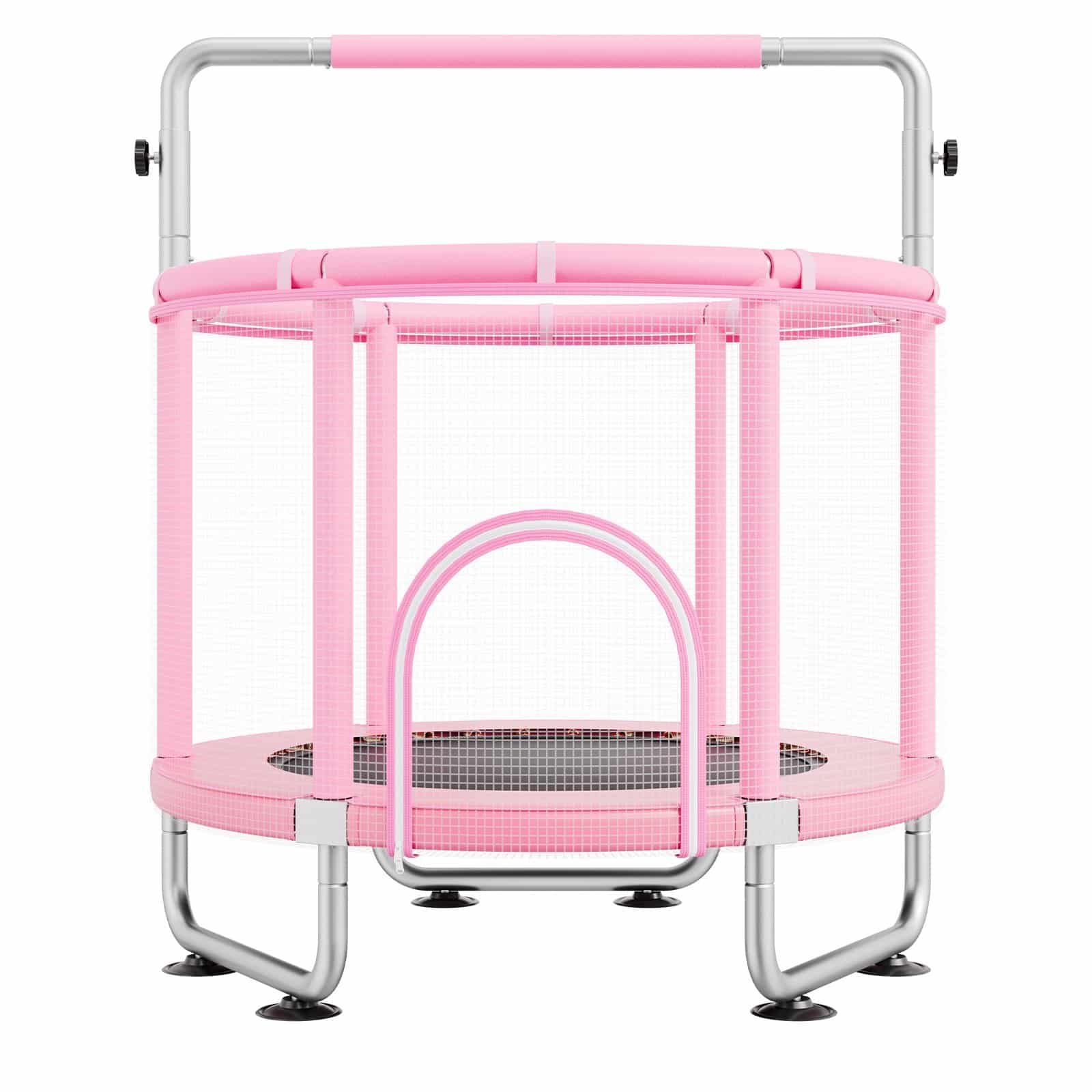 VEVOR 140cm Kids Trampoline with Safety Net & Basketball Hoop, Adjustable Handle, Indoor/Outdoor, for 3–12 Years, Pink — attēls 11