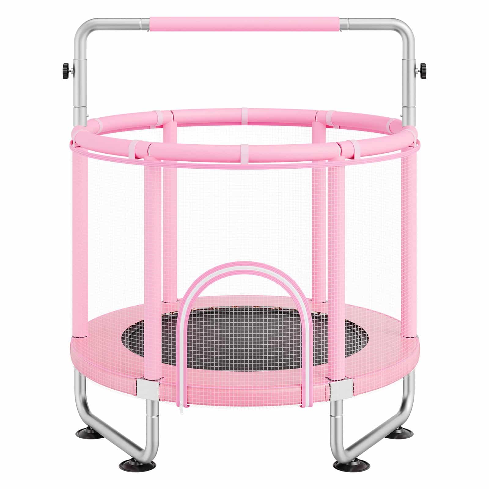 VEVOR 140cm Kids Trampoline with Safety Net & Basketball Hoop, Adjustable Handle, Indoor/Outdoor, for 3–12 Years, Pink — attēls 12