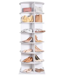 VEVOR 7-Tier 360° Rotating Shoe Rack Tower – White Revolving Shoe Organizer with Thick Shelves for Entryway & Bedroom
