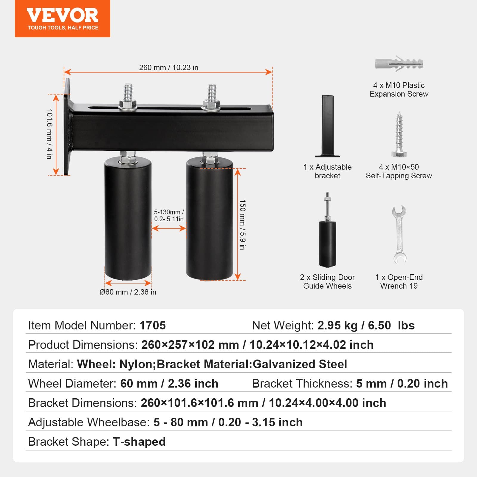 VEVOR Heavy-Duty Sliding Gate Hardware Kit with 15 cm Nylon Rollers & T-Bracket – Adjustable, Rust-Resistant, Easy Install - Image 7