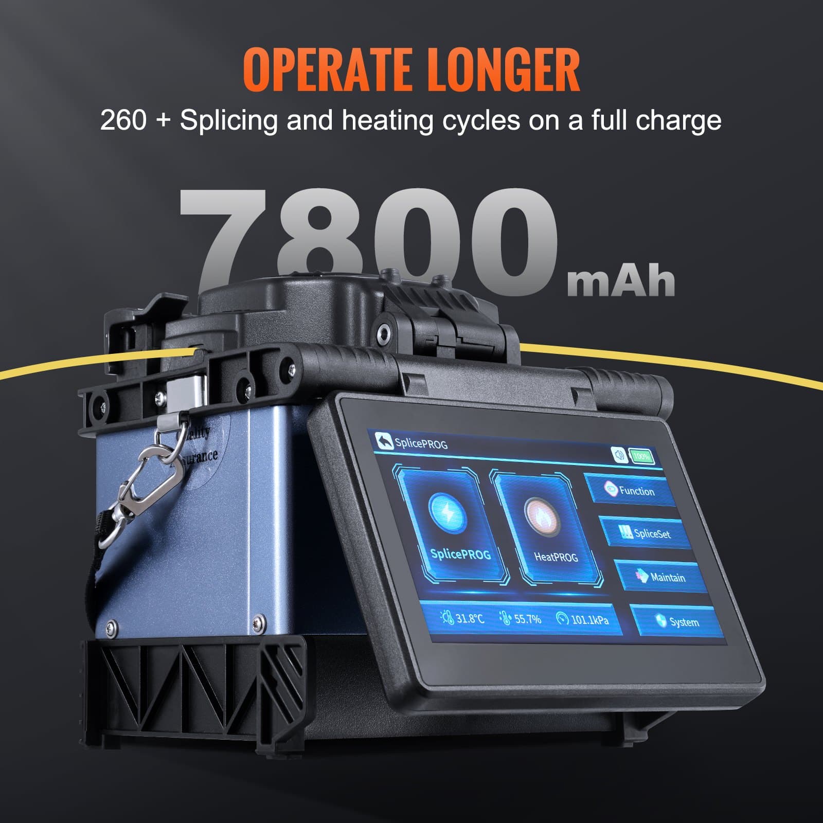 VEVOR Fiber Fusion Splicer with 6 Motors, Core Alignment, 5" Touchscreen, 7800mAh Battery, for SM/MM/DS/NZDS Fibers - Image 3