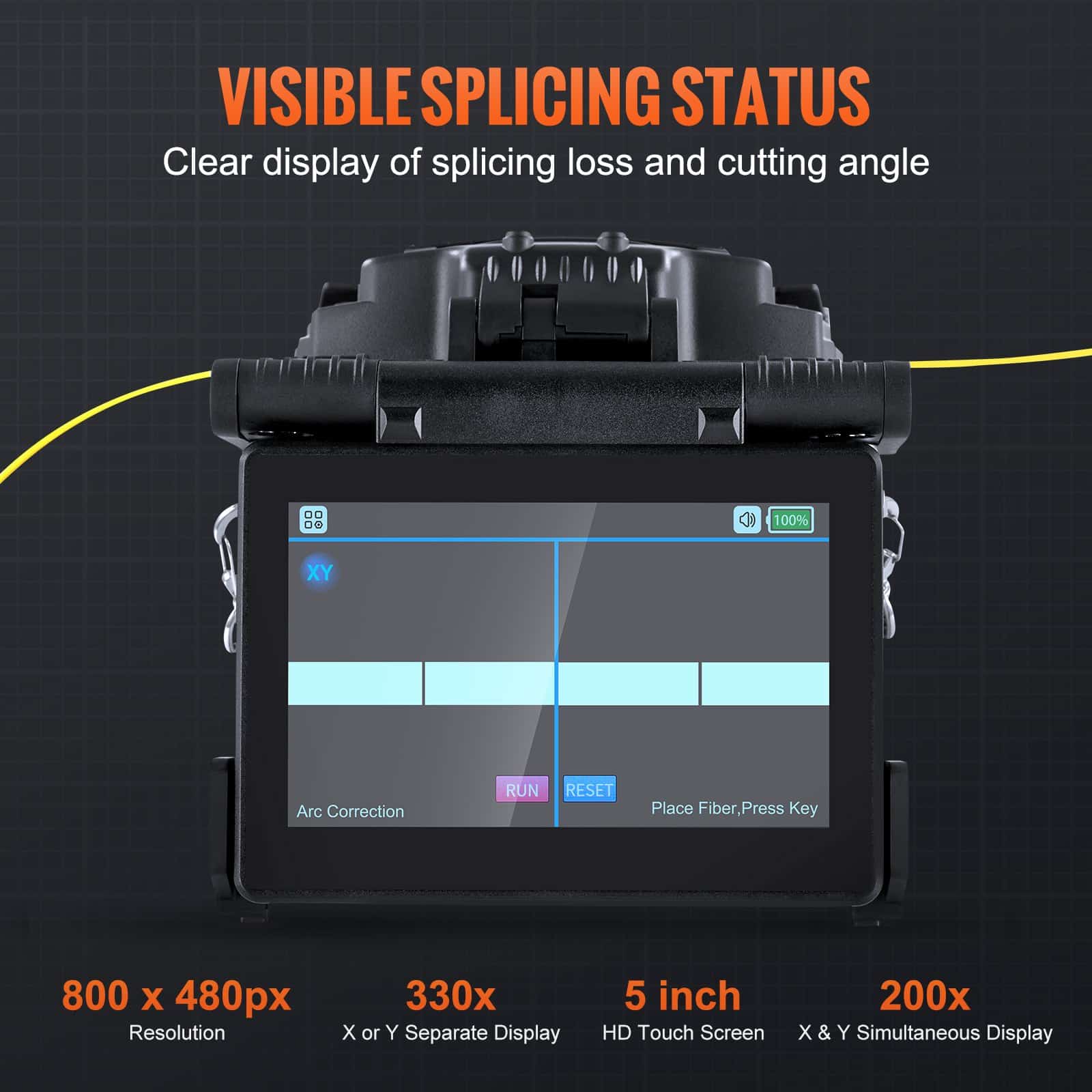 VEVOR Fiber Fusion Splicer with 6 Motors, Core Alignment, 5" Touchscreen, 7800mAh Battery, for SM/MM/DS/NZDS Fibers - Image 4
