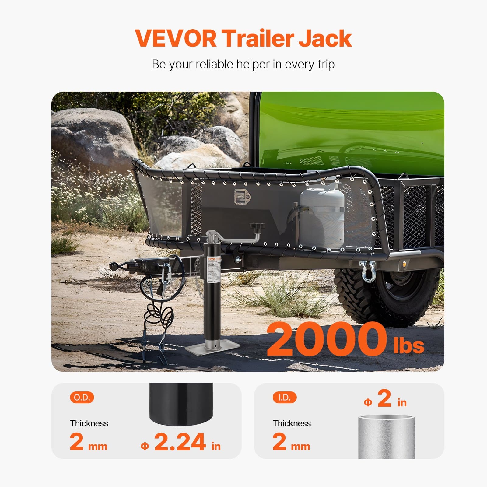 VEVOR 900 kg Swivel Trailer Jack, Weld-On Pipe Mount, 25 cm Lift, Manual Crank, for RV, Horse, Utility, and Yacht Trailers — изображение 2