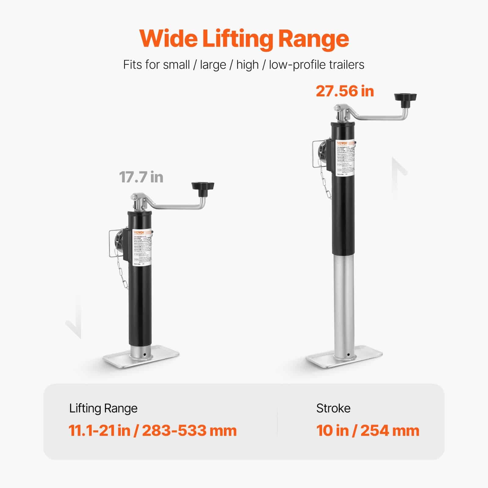 VEVOR 900 kg Swivel Trailer Jack, Weld-On Pipe Mount, 25 cm Lift, Manual Crank, for RV, Horse, Utility, and Yacht Trailers — изображение 5