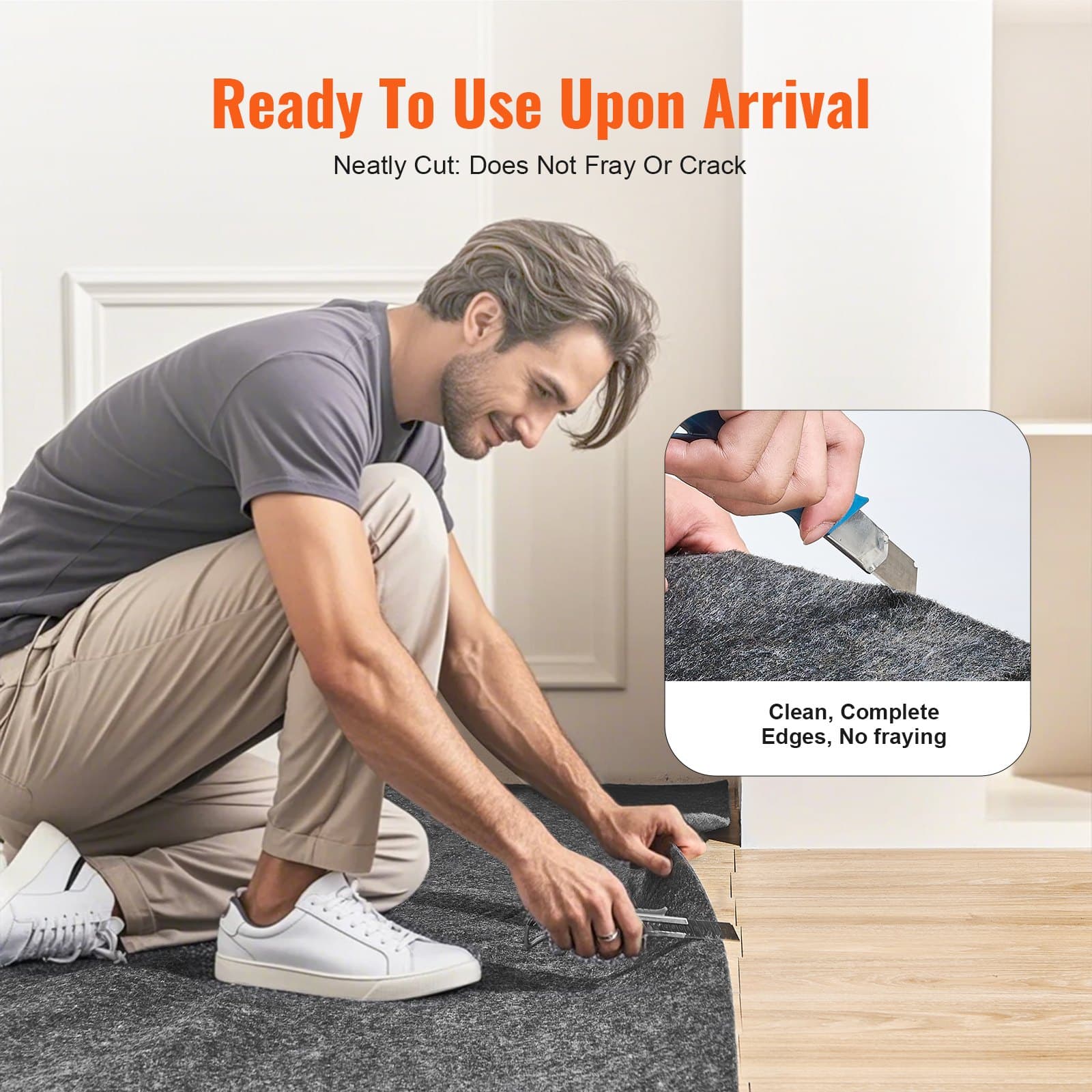 VEVOR 6mm Thick Polyester Felt Carpet Pad, 8x10ft (6.85㎡), Cushioning Rug Underlay for All Floors, Gray, Non-Slip-Free - Pilt 5