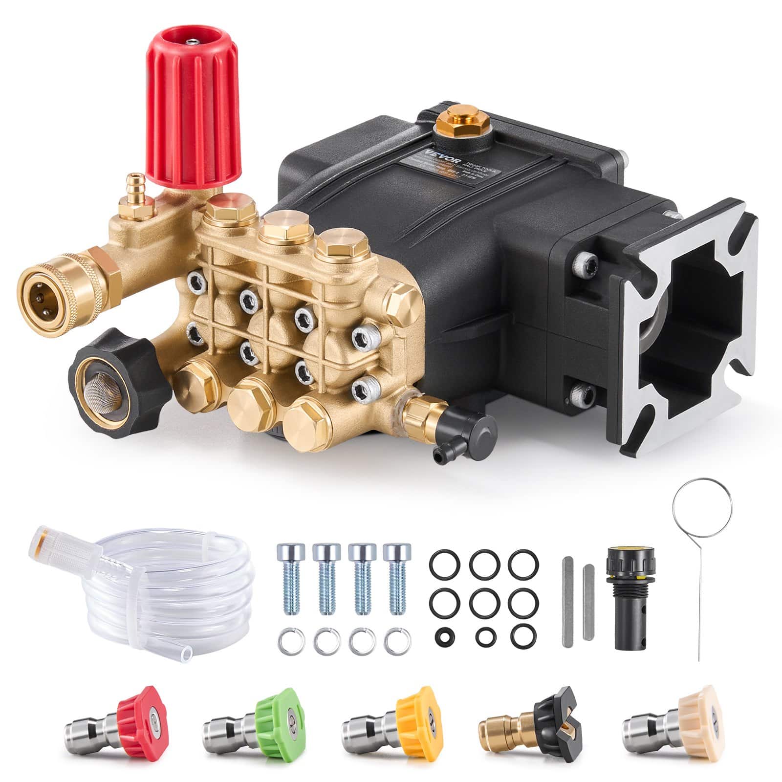VEVOR Pressure Washer Pump 227 Bar 9.5 L/min, 19mm Shaft, Horizontal Triplex, Replacement Kit with 5 Nozzles, Compatible with Simpson
