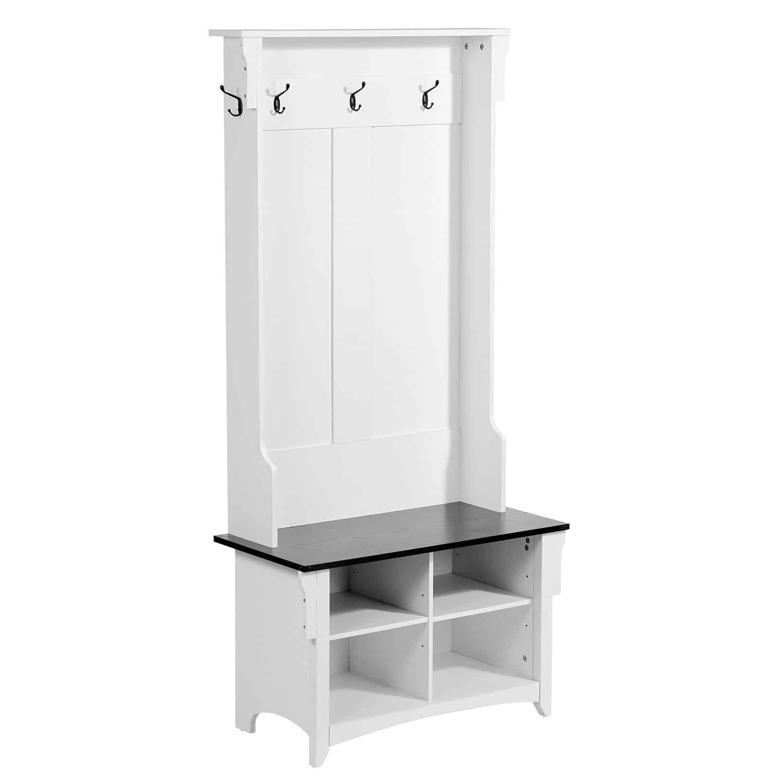 VEVOR Wooden Hall Tree with Bench, 4 Shoe Storage Drawers, 5 Hooks, Adjustable Shelves, White Entryway Organizer — изображение 10