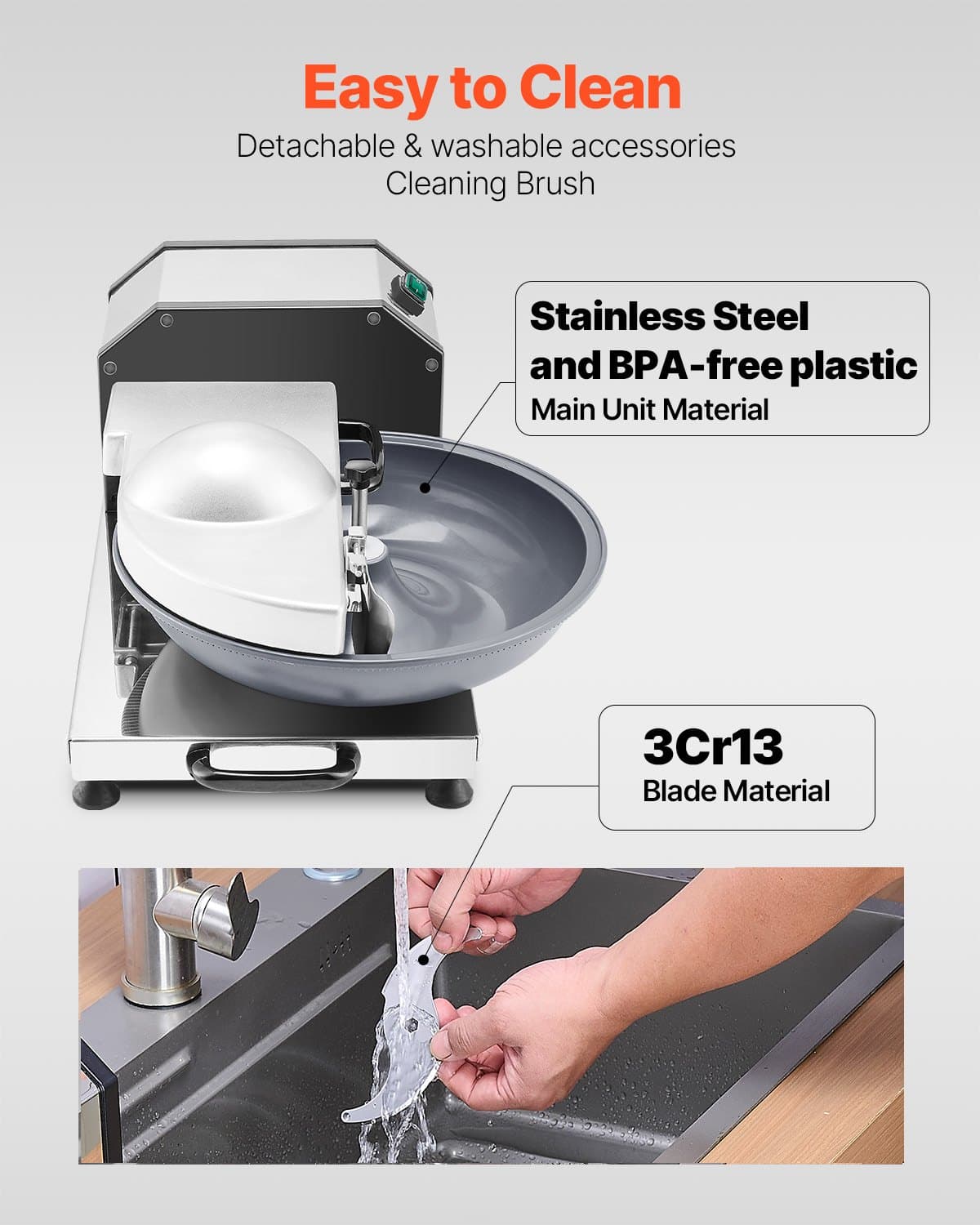 VEVOR 250W Stainless Steel Food Processor & Chopper – 3000 RPM, S-Curve Blade, Large Capacity, Multifunctional for Kitchen Use — изображение 6