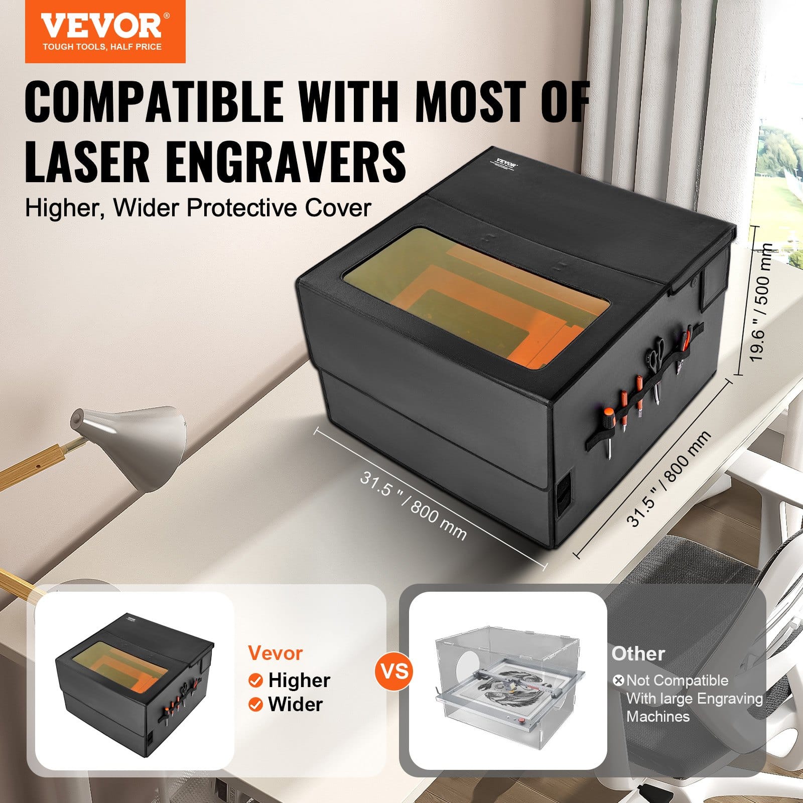 VEVOR Laser Engraver Enclosure 800x800x500 mm – Fireproof Cover with Exhaust Fan, Smoke & Noise Insulation, Eye Protection — attēls 2
