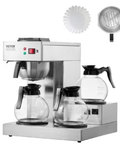Коммерческая капельная кофеварка VEVOR, пивоварня на 12 стаканов с 3 стеклянными графинами и подогревателями, нержавеющая сталь, автоматический водозабор