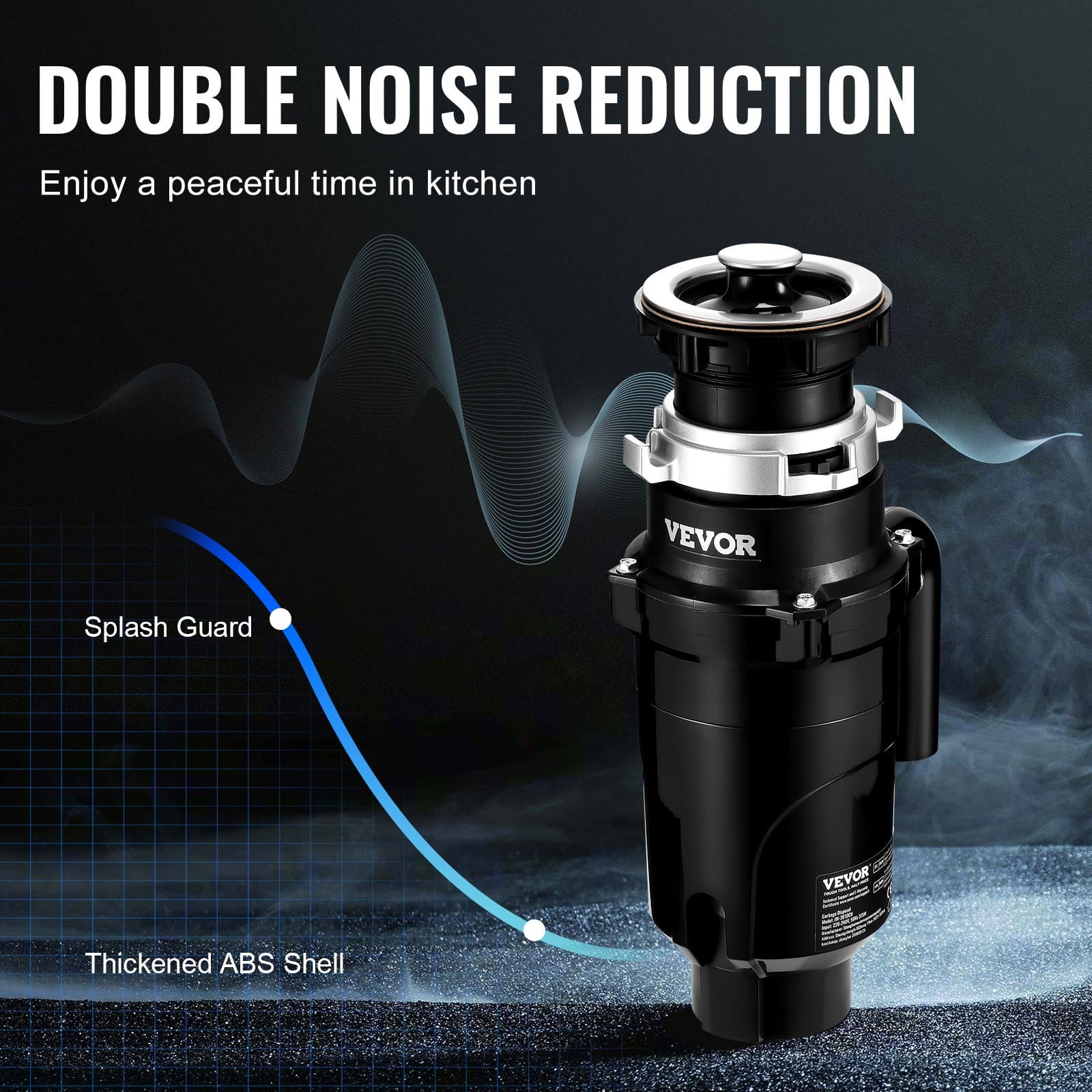 VEVOR 370W Garbage Disposal with 3820 RPM Continuous Feed, Quiet Operation, Stainless Steel Grinder, Easy Install — Attēls 4